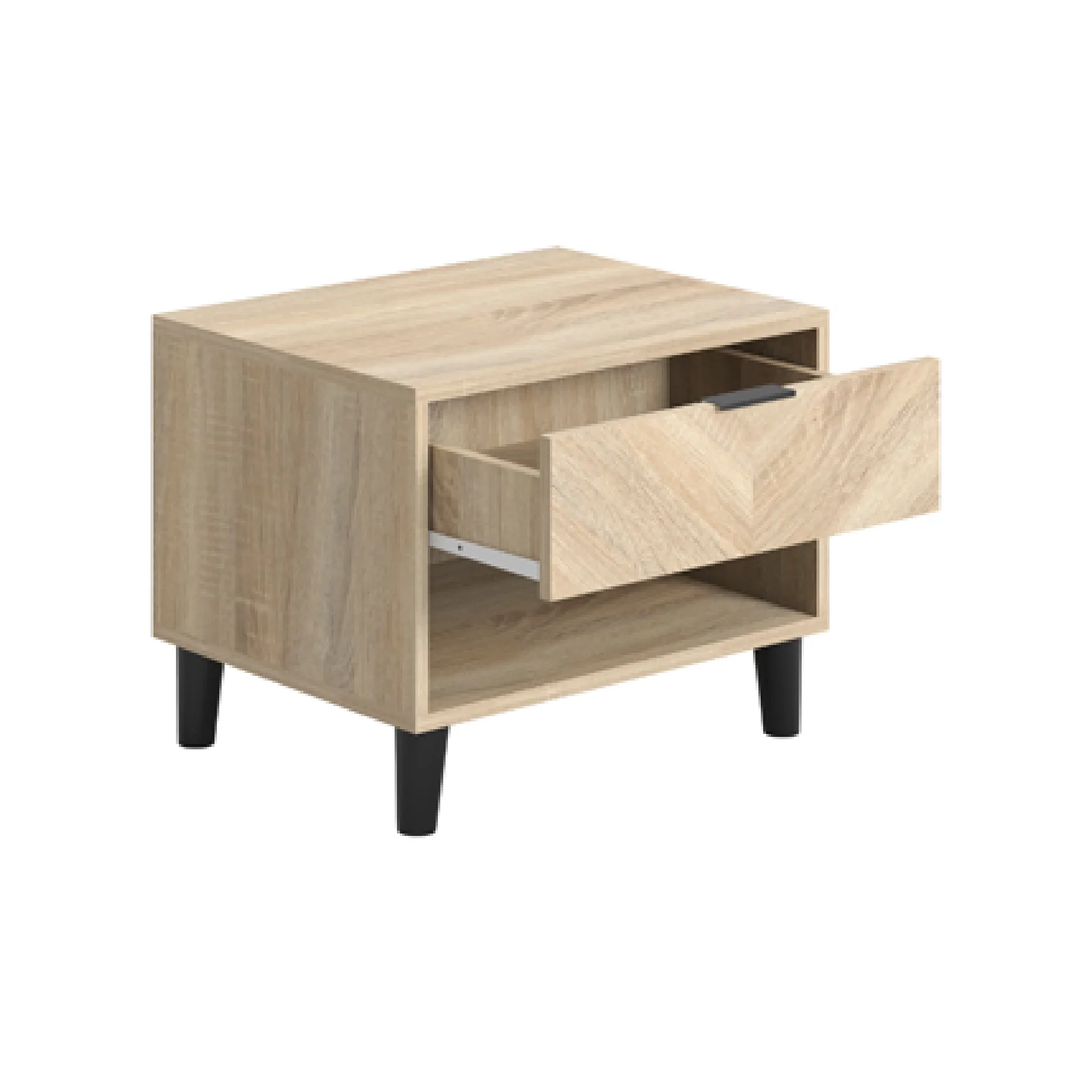 Stockholm Chevron 1 Drawer Bedside Cabinet | Natural/Black - Image 3