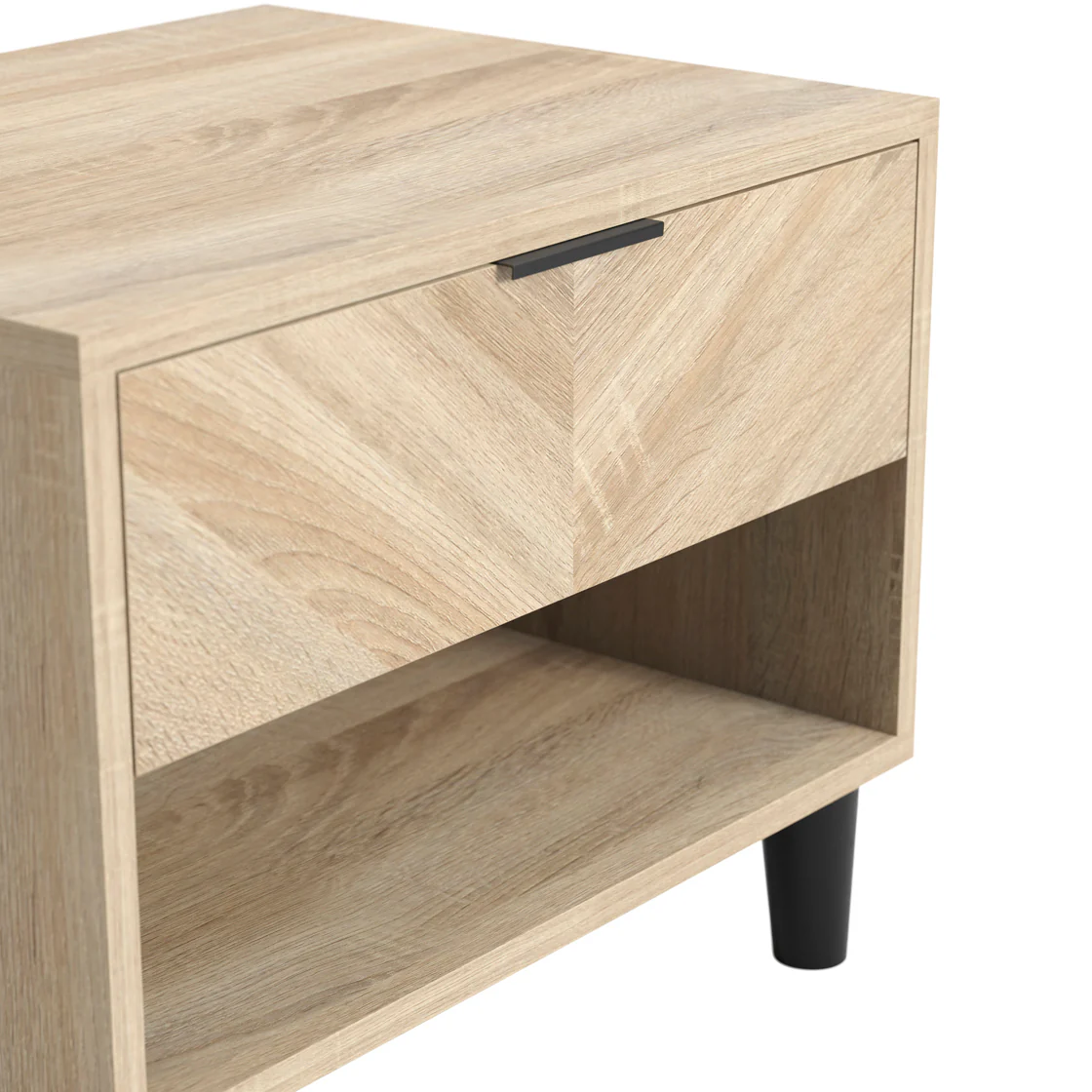 Stockholm Chevron 1 Drawer Bedside Cabinet | Natural/Black - Image 4