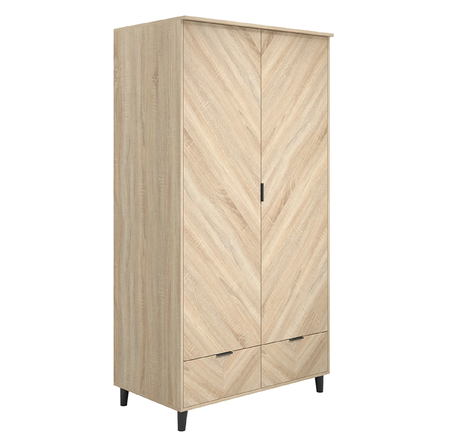 Stockholm Chevron 2 Door Wardrobe | Natural/Black - Image 4