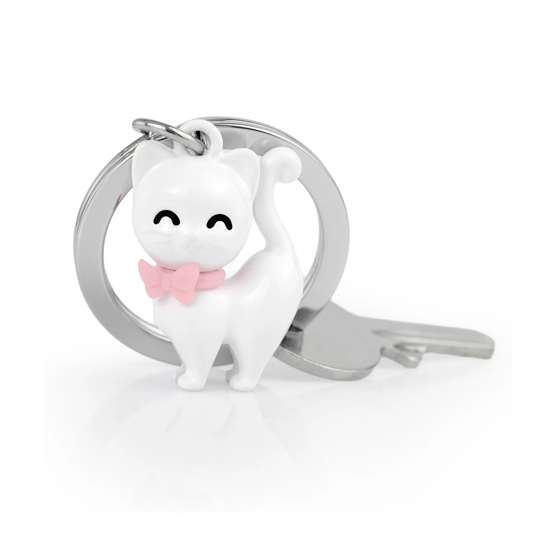 Angora Cat with Bow Keyring | White & Pink - Image 3