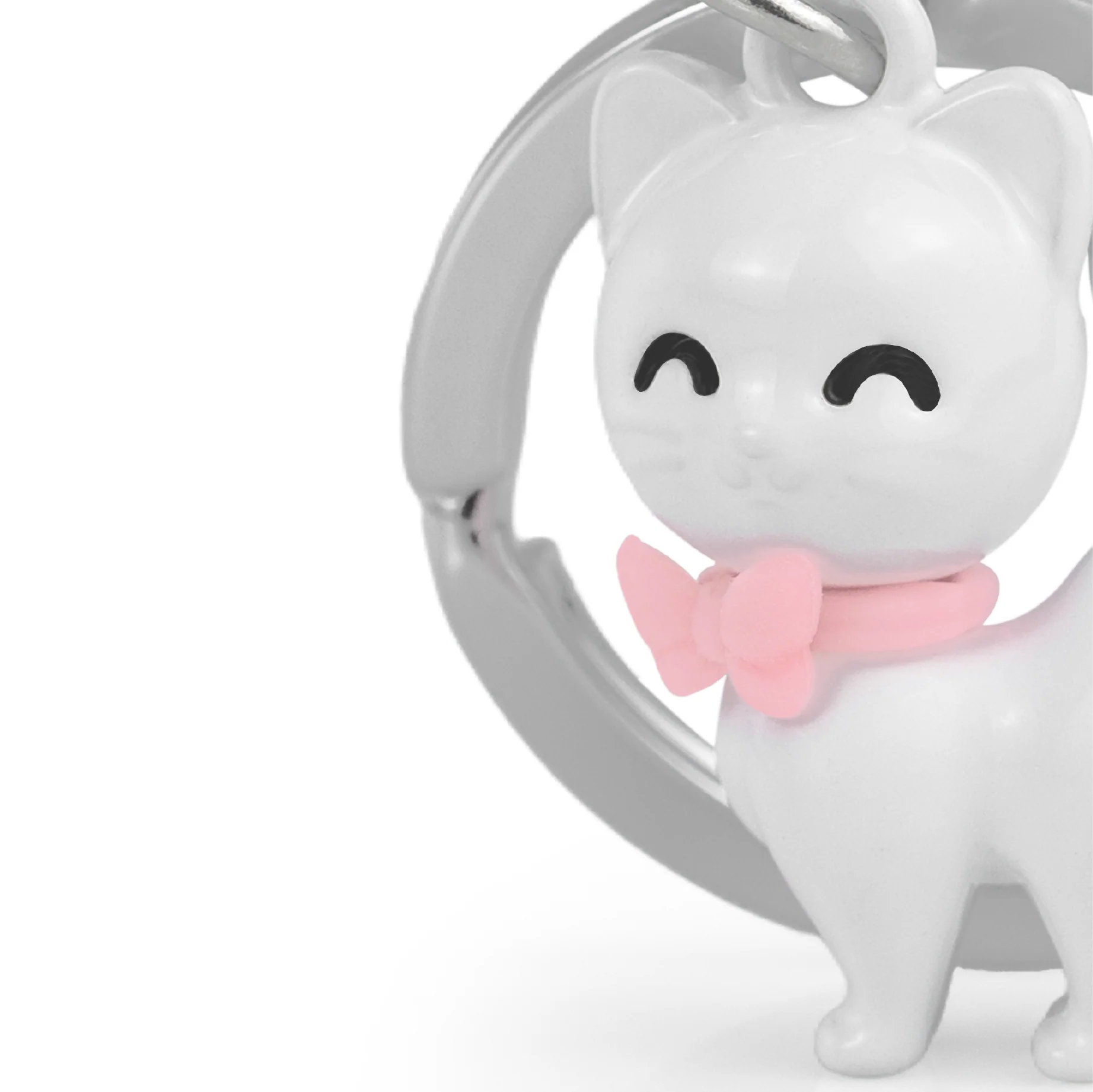 Angora Cat with Bow Keyring | White & Pink - Image 4