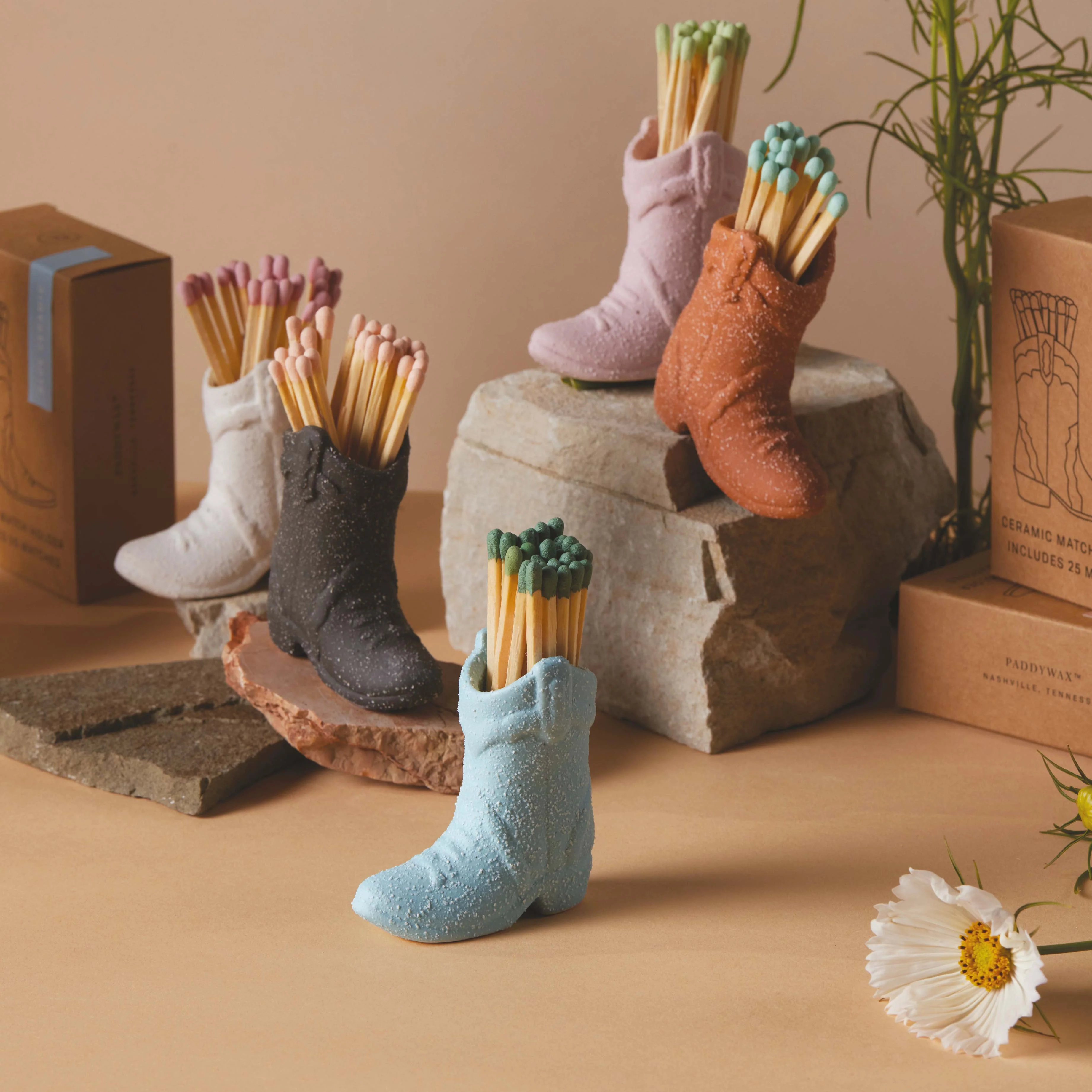 Nashville Cowboy Boot Matchstick Holder with 25 Matches | White - Image 5