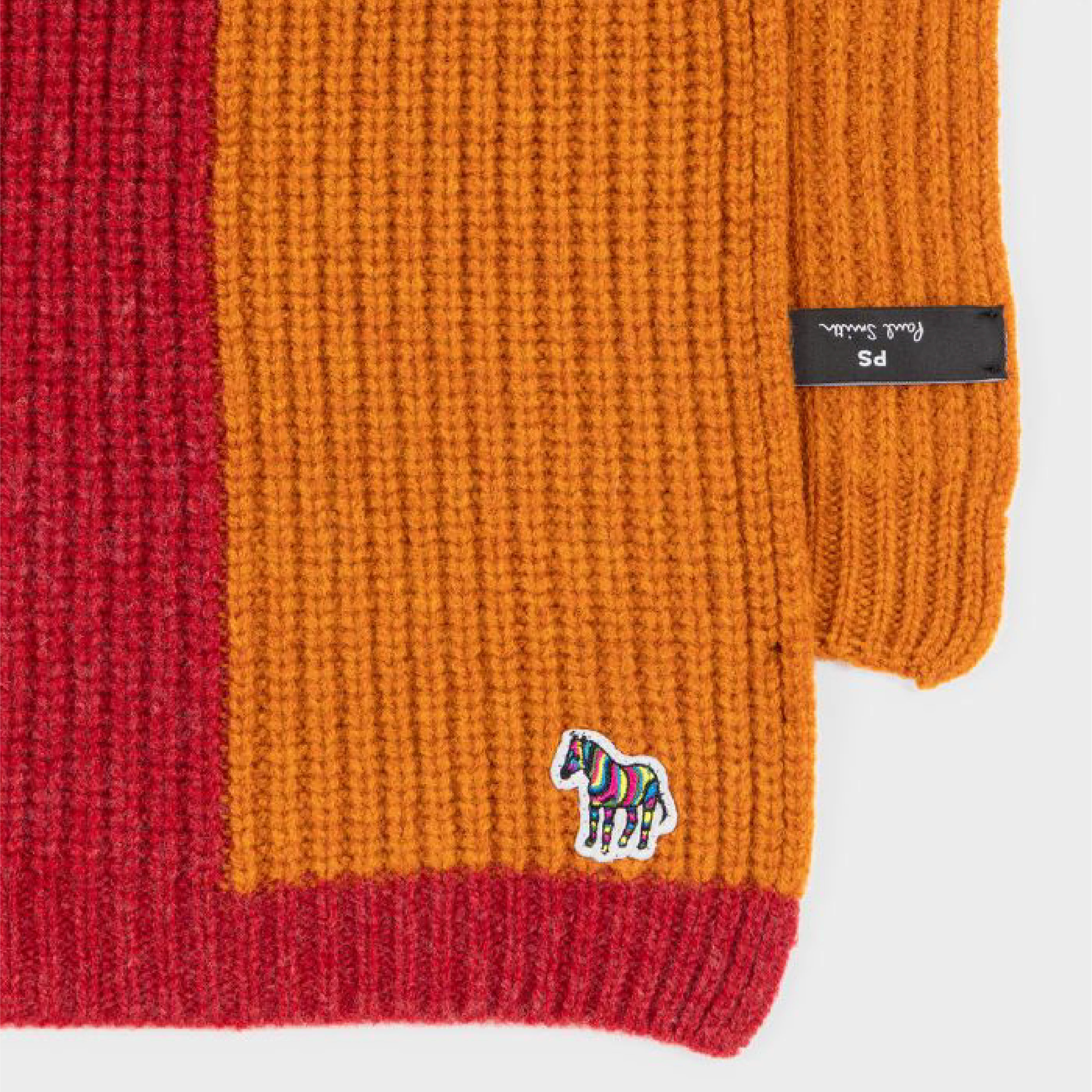 Men's Ribbed Lambwool 'Zebra' Scarf | Red & Orange - Image 4