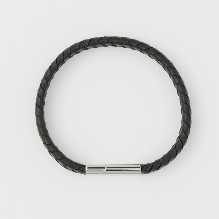 Men's Two Tone Braided Leather Bracelet | Black - Image 3