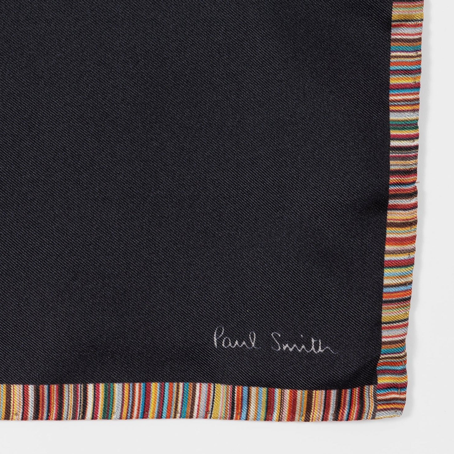 Men's Silk 'Signature Stripe' Pocket Square | Black - Image 3