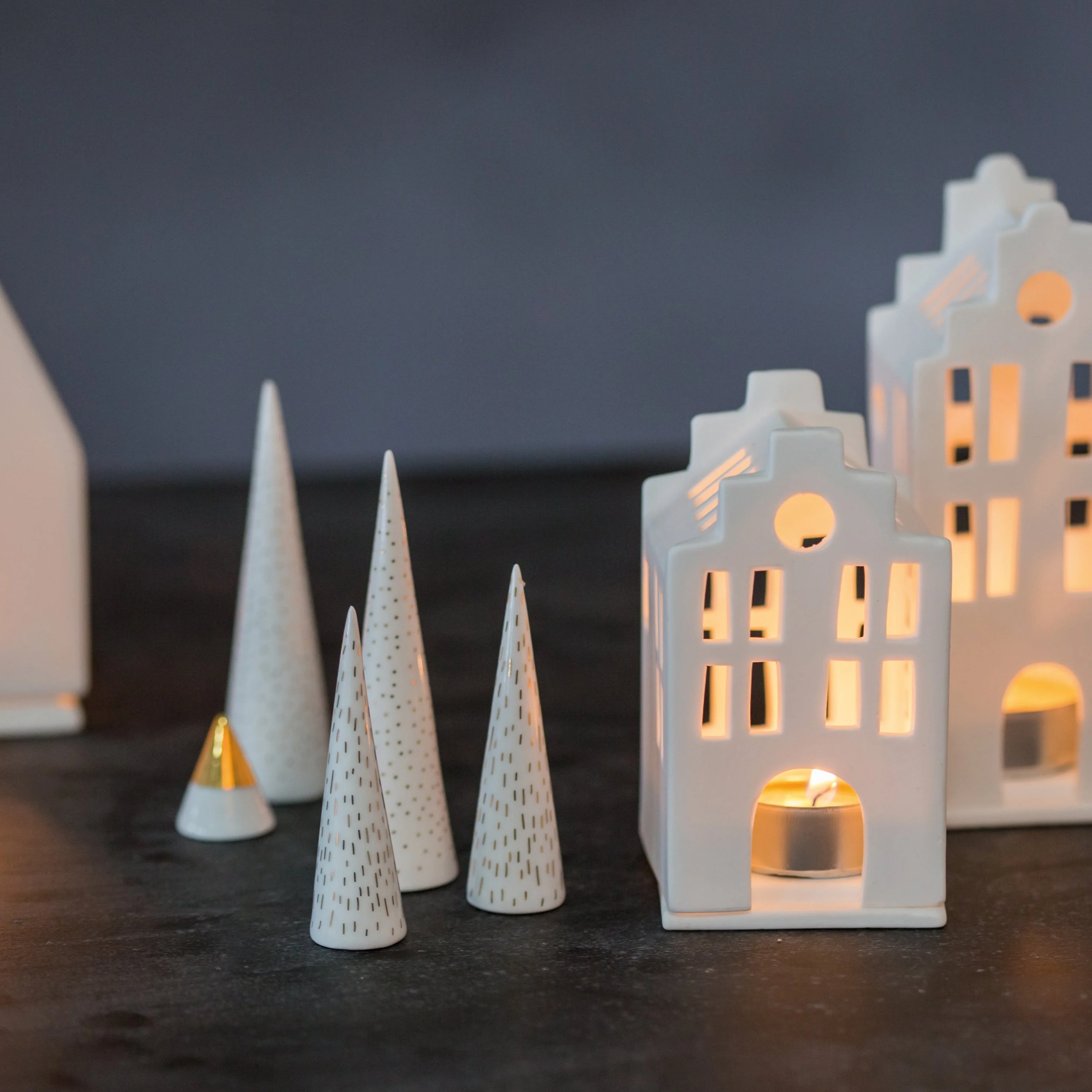 Little Winter Forest Tree Cone Decorations | Set of 4 | White/Gold - Image 3