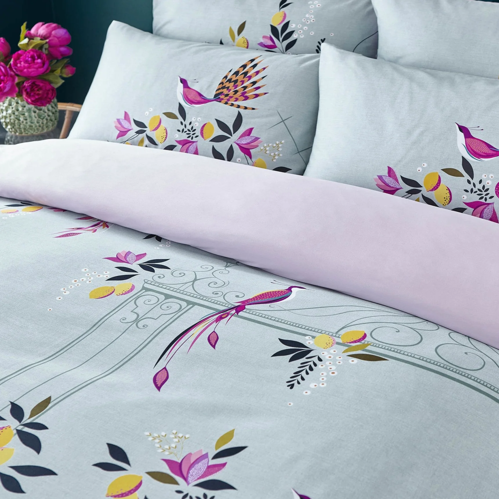 Bed Linen Set | Birds & Gate Collection | Duck Egg - Image 3