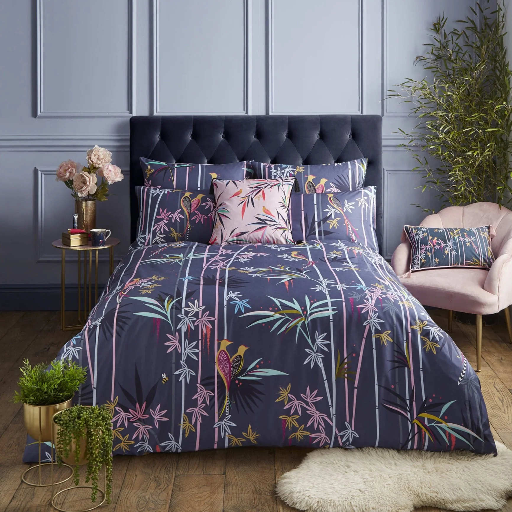 Bed Linen Set | Linear Bamboo Collection | Smokey Blue - Image 2