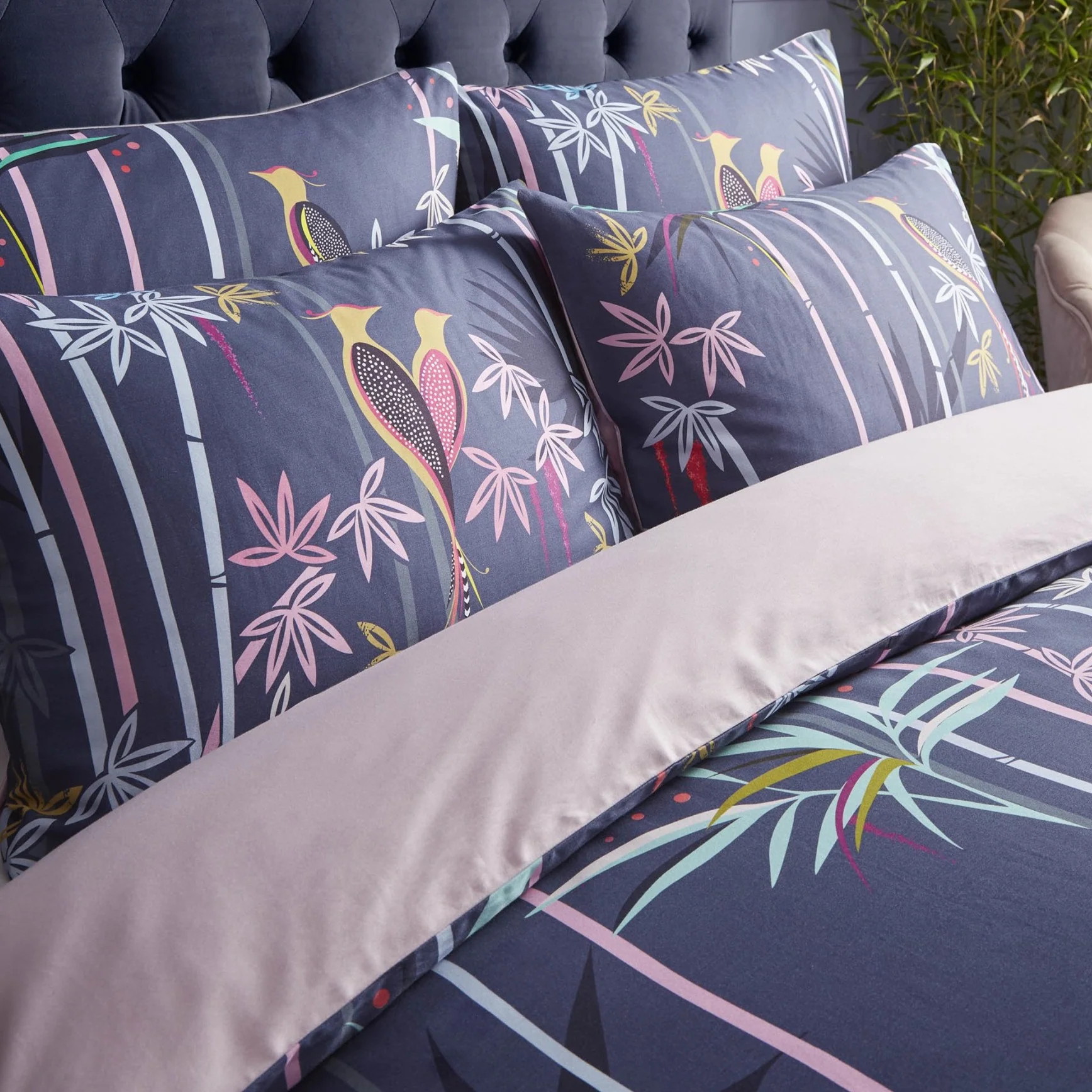 Bed Linen Set | Linear Bamboo Collection | Smokey Blue - Image 3