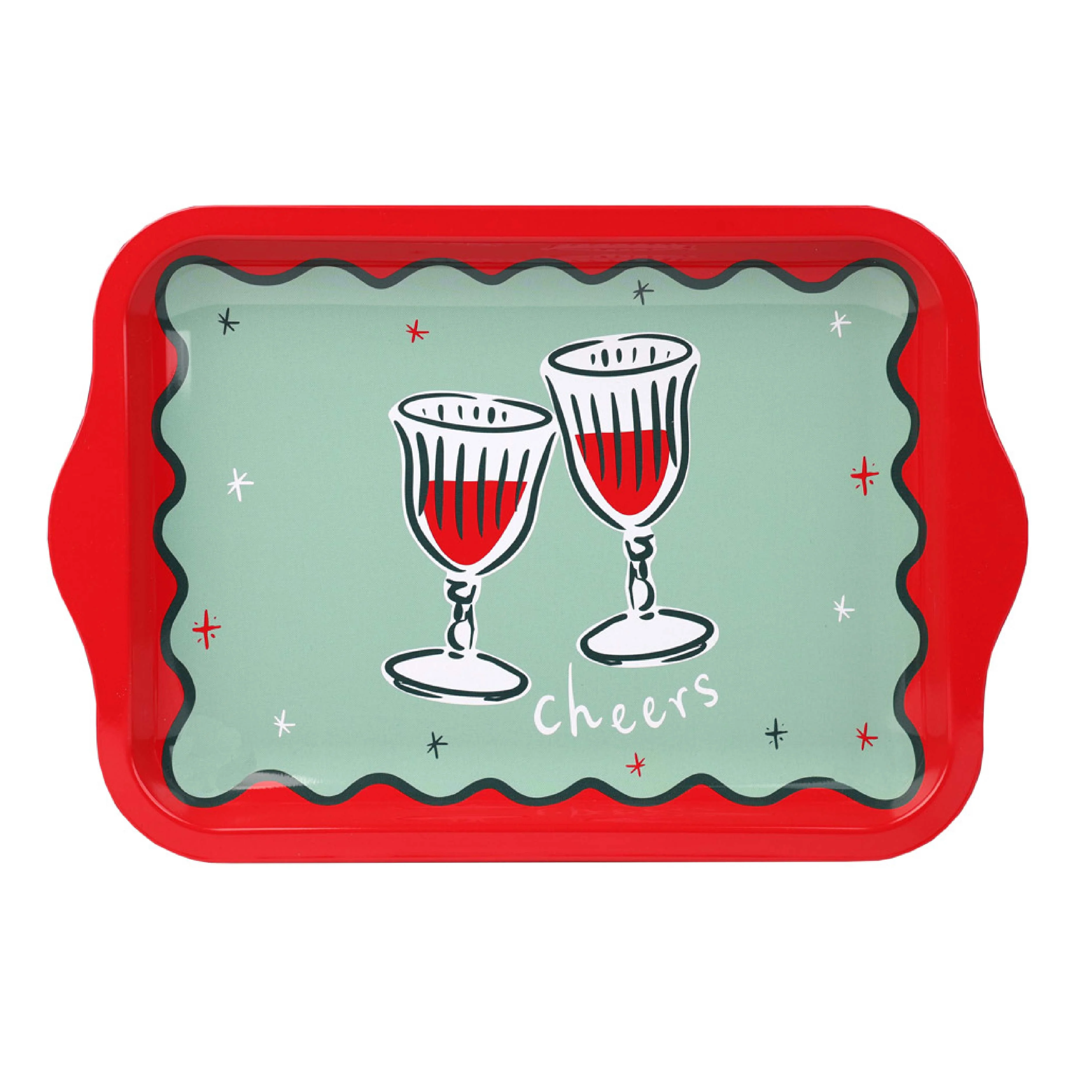Bon Noel 'Cheers' Scalloped Serving Tray | Red & Green | 24cm - Image 2