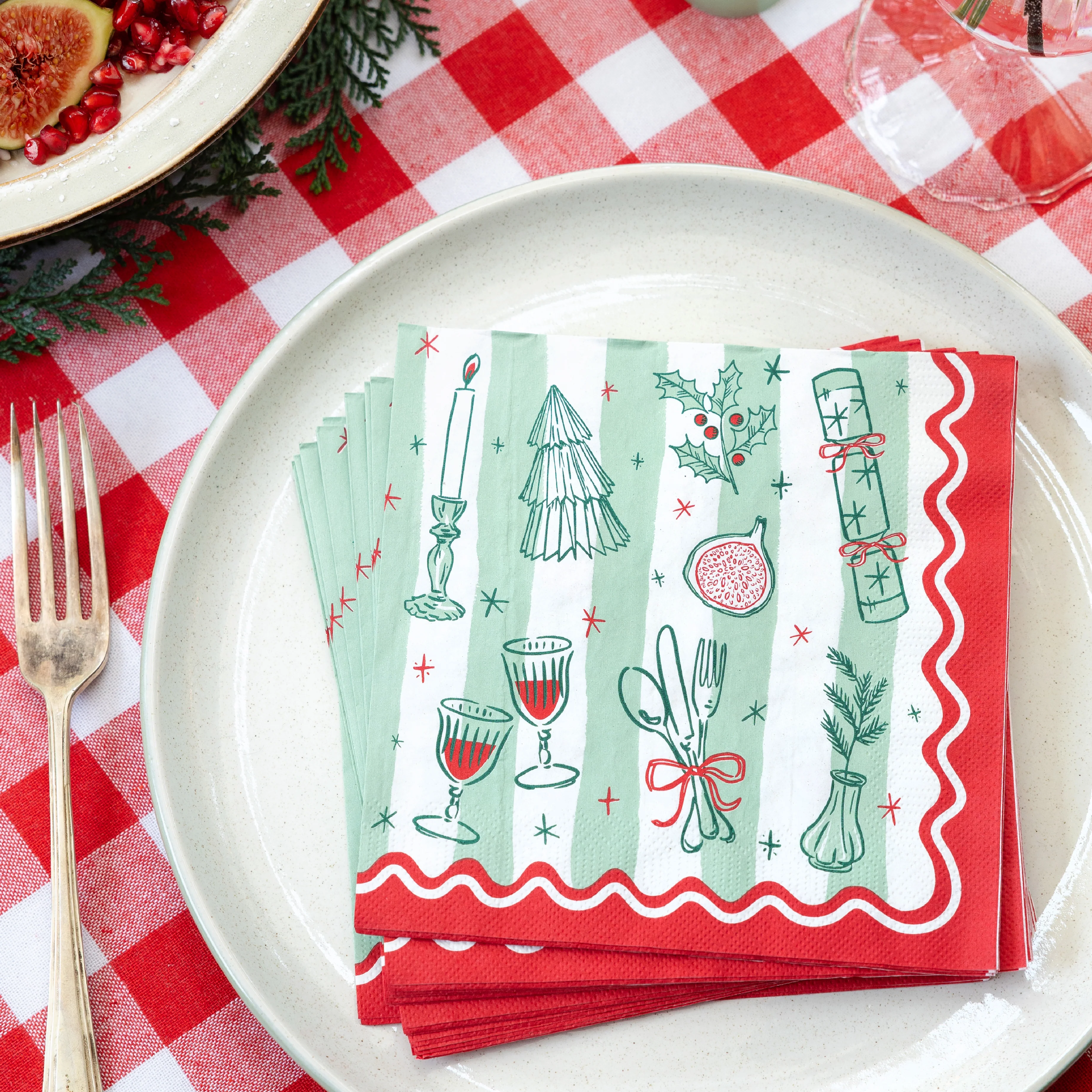 Bon Noel Christmas Icons Napkins | Red, Green & White | Set of 20 - Image 2
