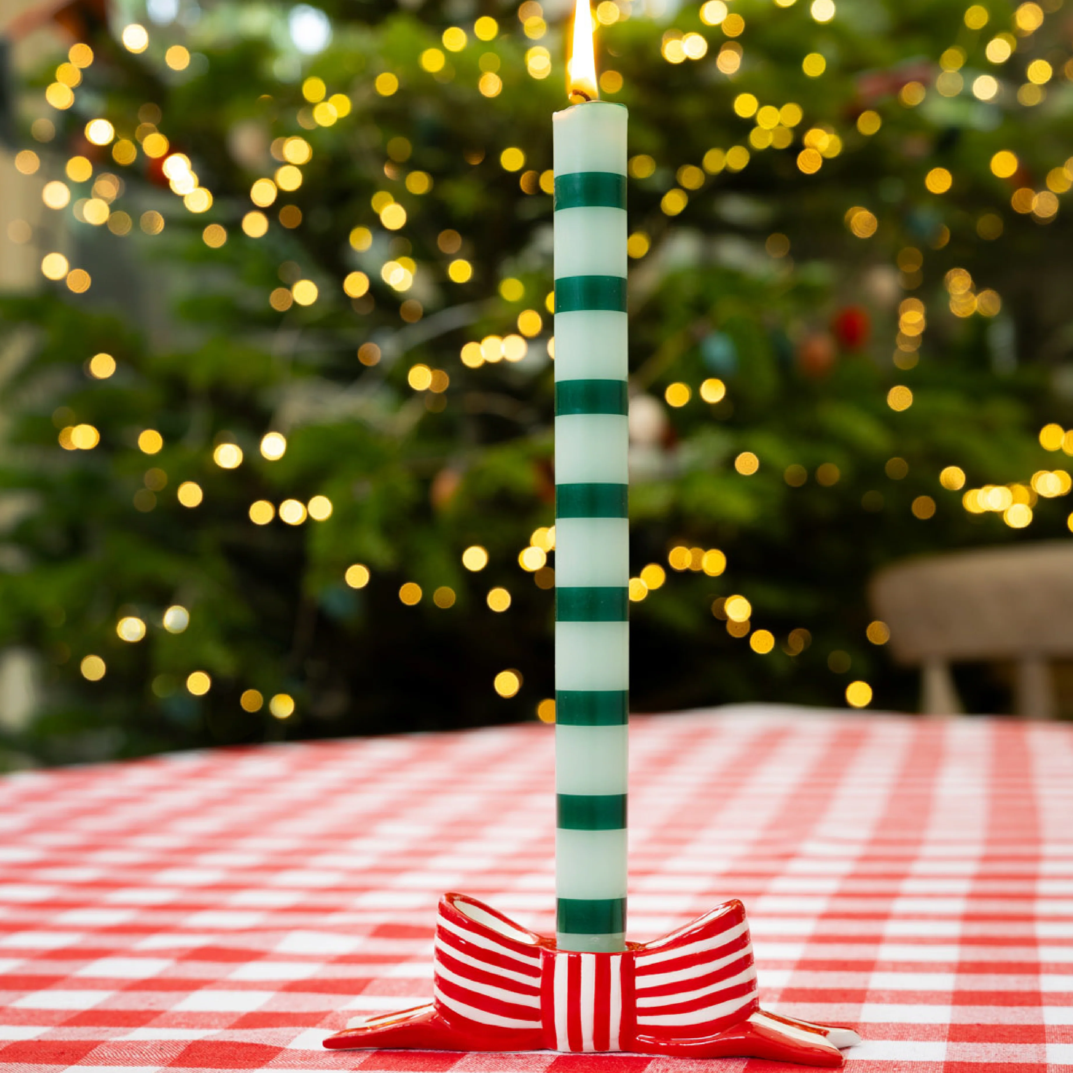 Festive 3-Taper Bow Candle Holder | Red & White | 160cm - Image 2