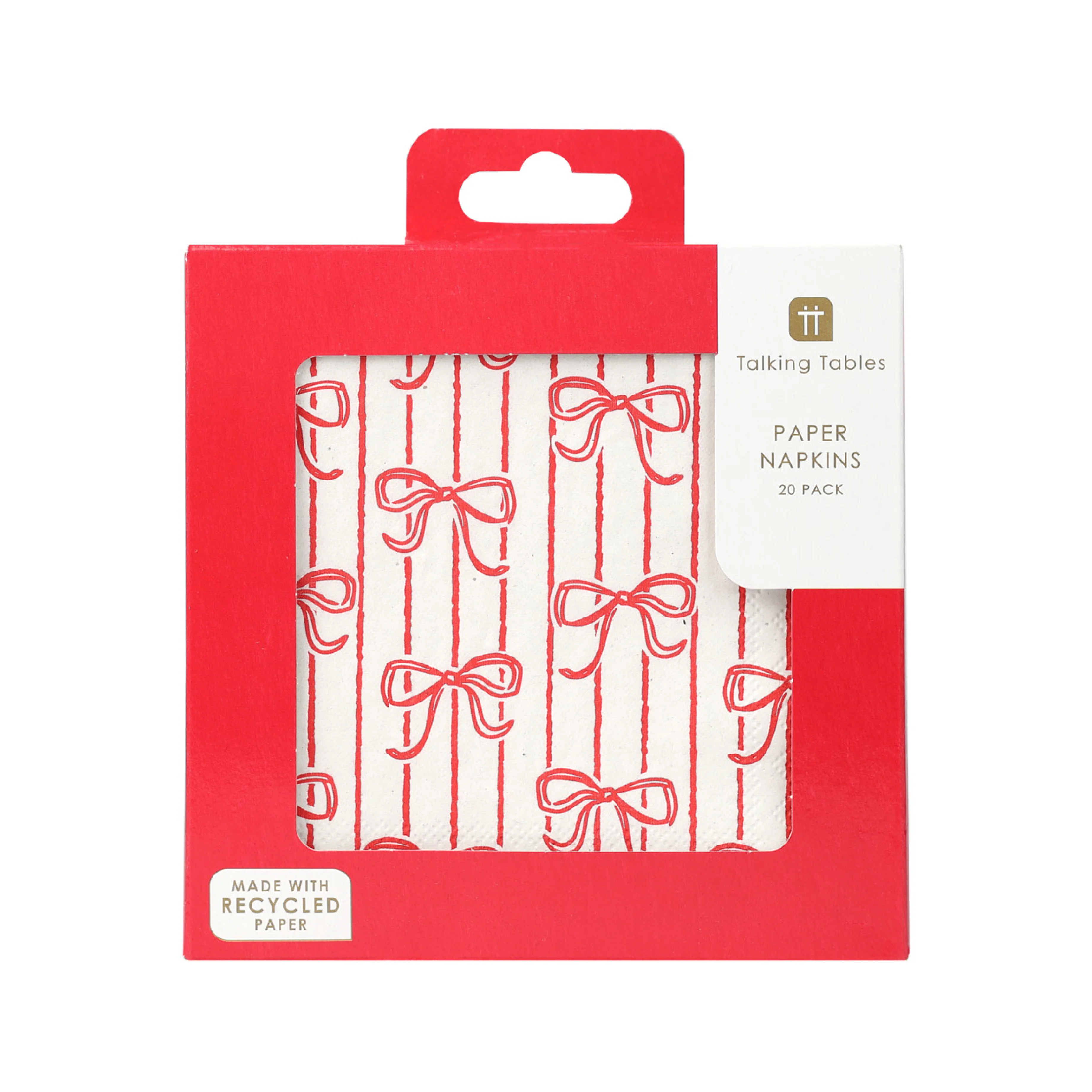 Festive Bow Napkins | Red & White | Set of 20 - Image 3