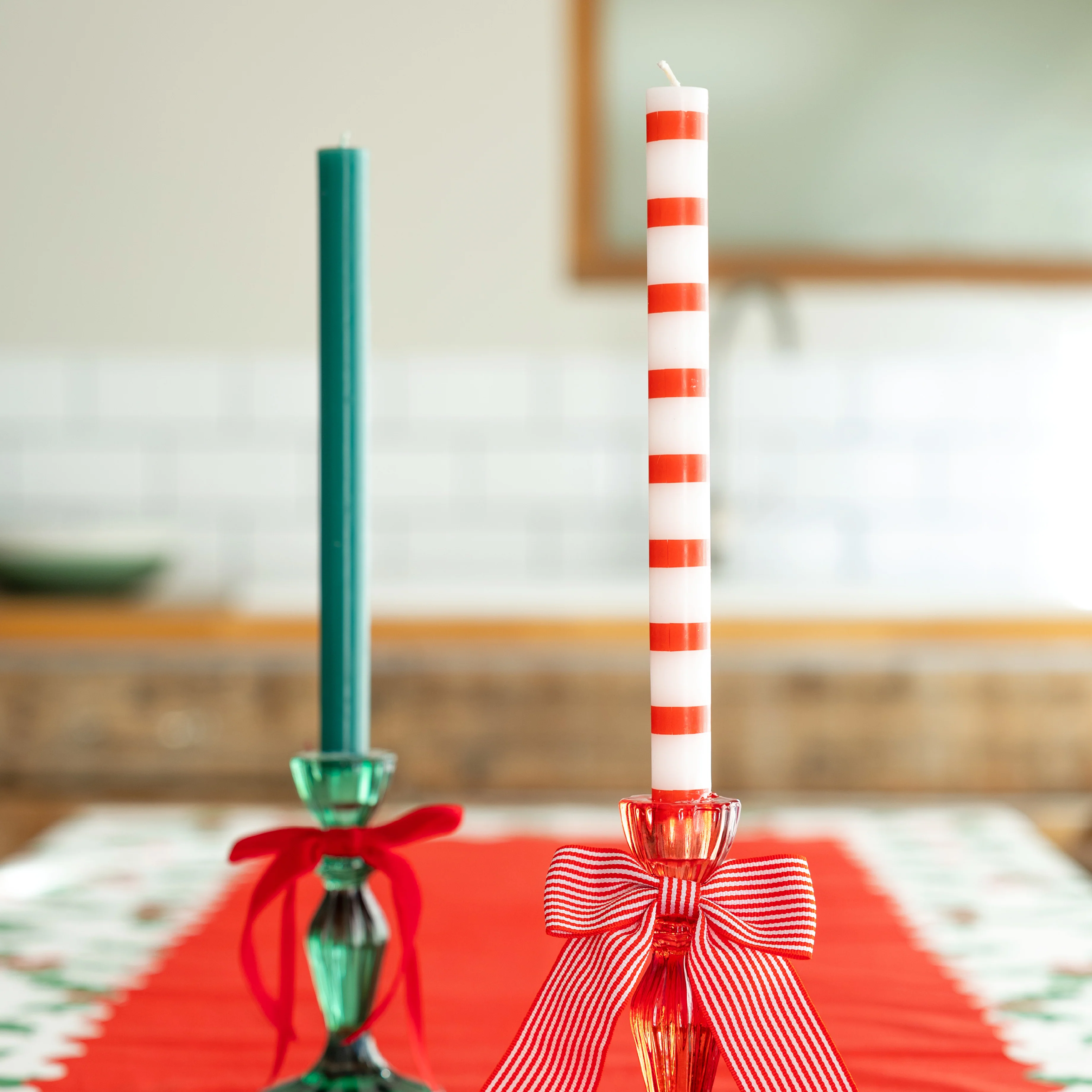 Festive Striped Taper Candle | Red & White | 28cm - Image 2