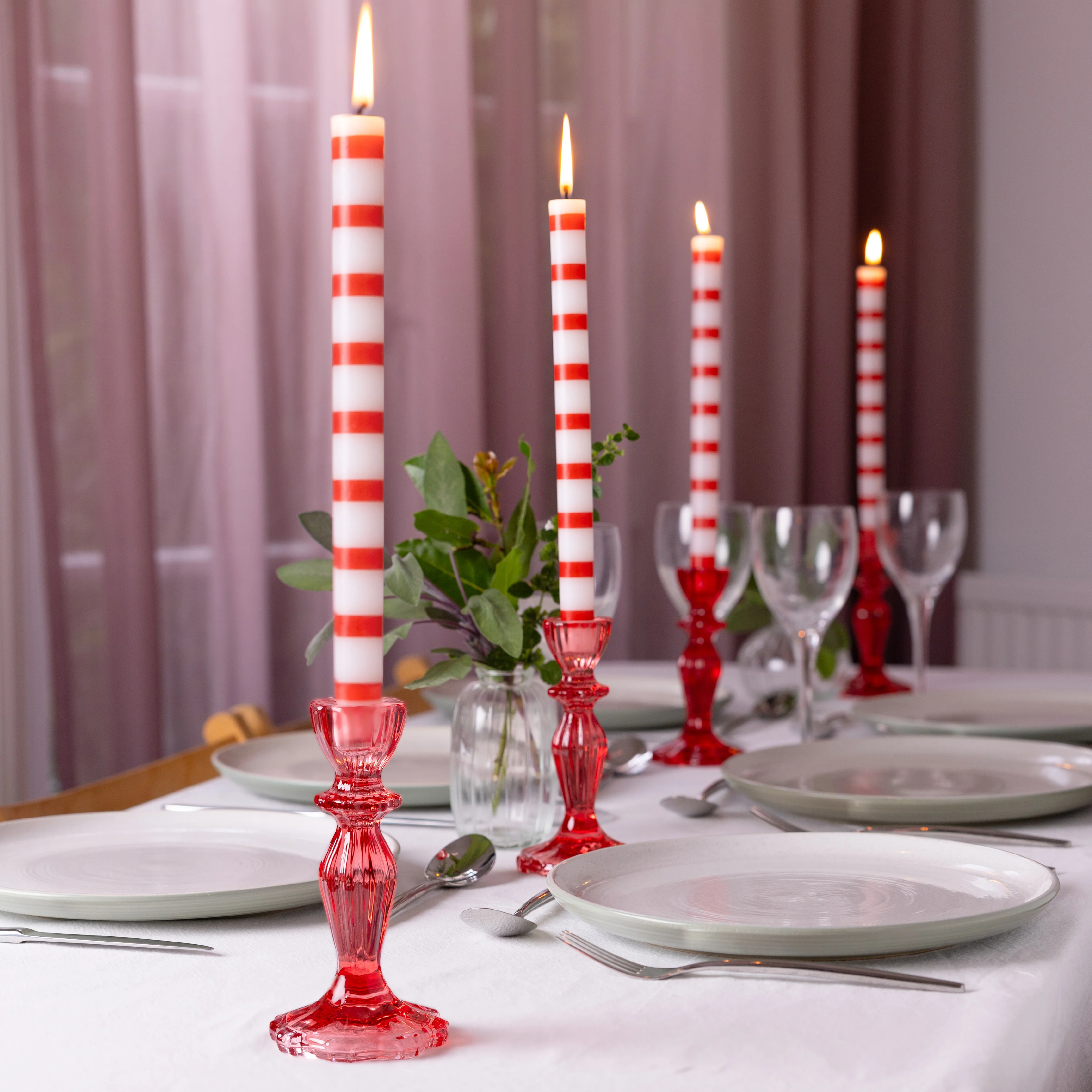 Festive Striped Taper Candle | Red & White | 28cm - Image 3