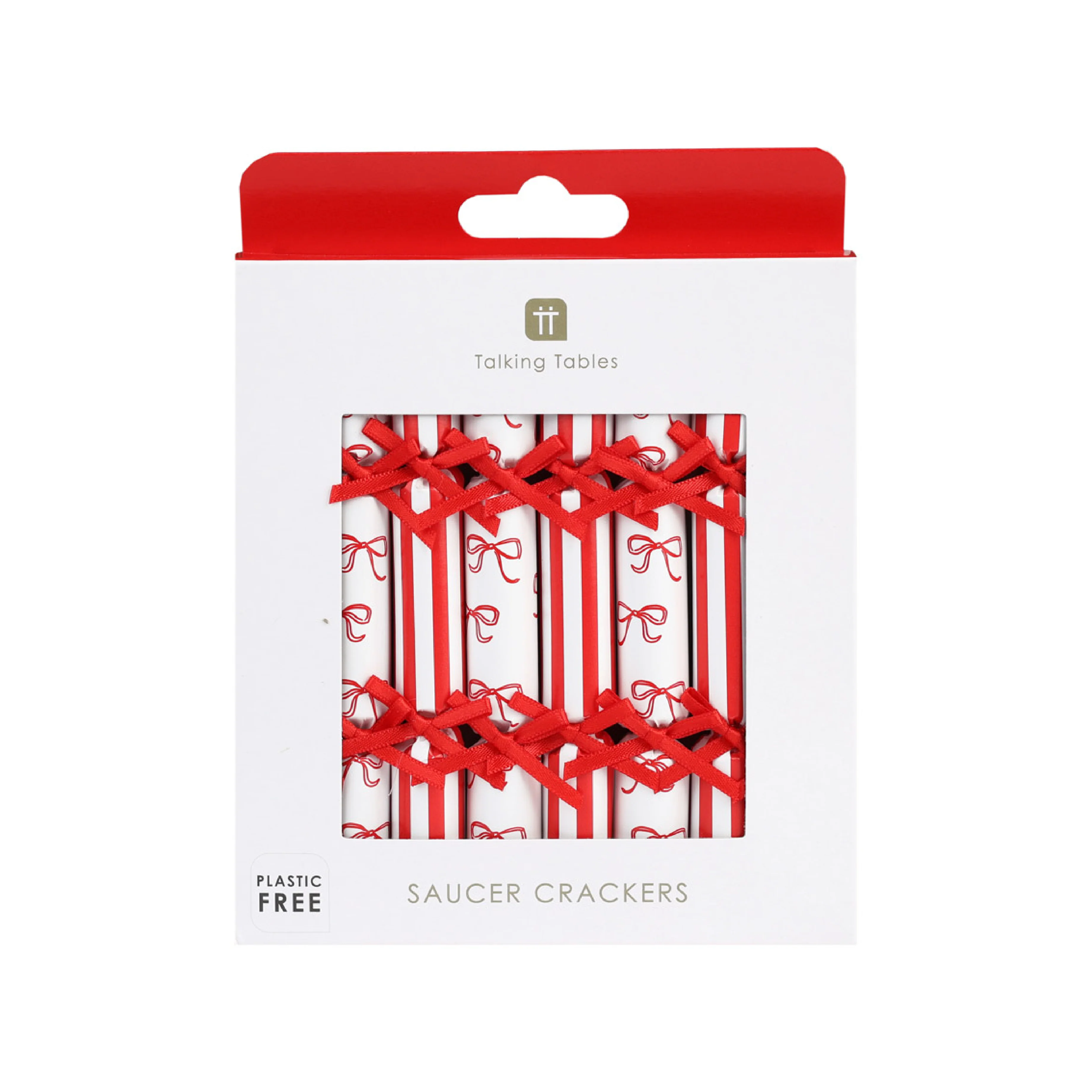 Mini Festive Bow Saucer Crackers | Red & White | Set of 8 - Image 3