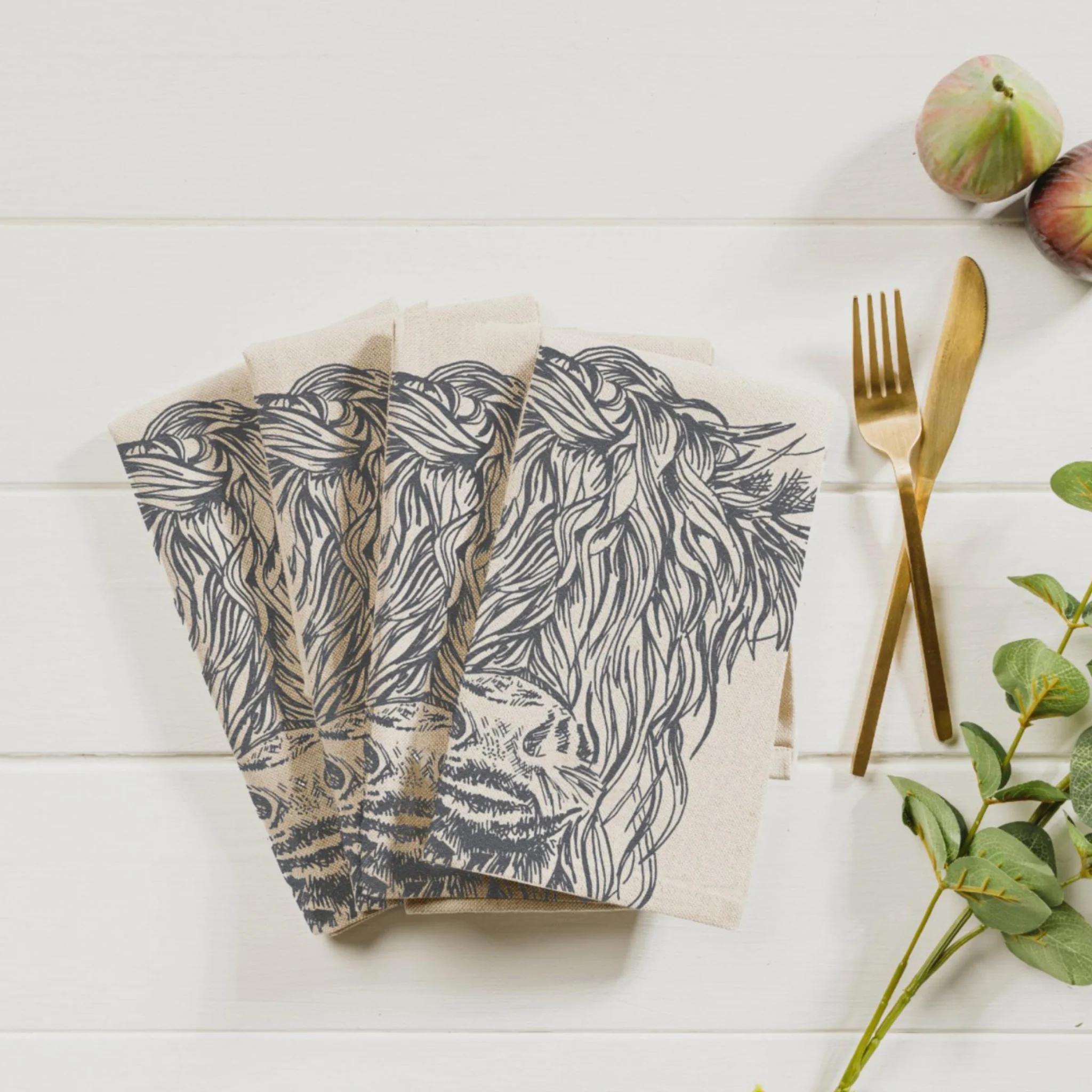 Linen Napkin Set | Highland Cow | 4-Piece - Image 2