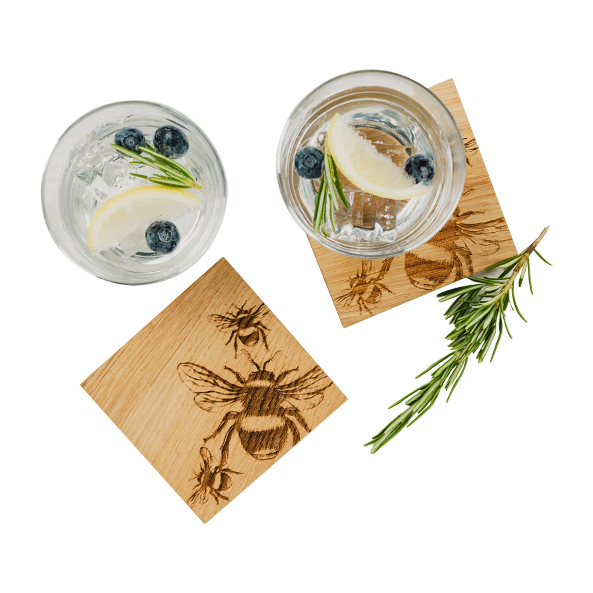 Scottish Oak Coasters | Etched Bee | Set of 2 - Image 2