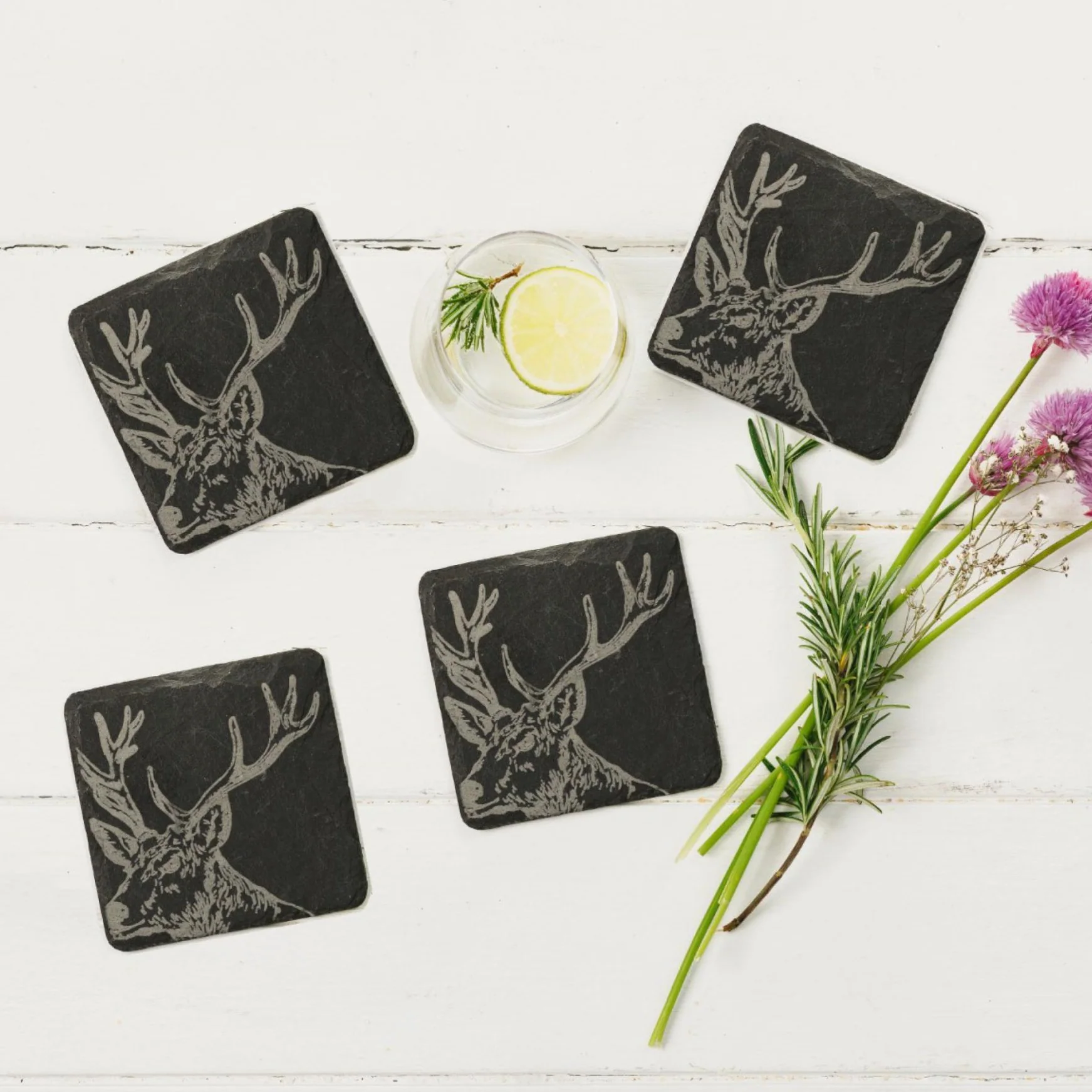 Square Coasters | Etched Stag | Set of 4 - Image 2