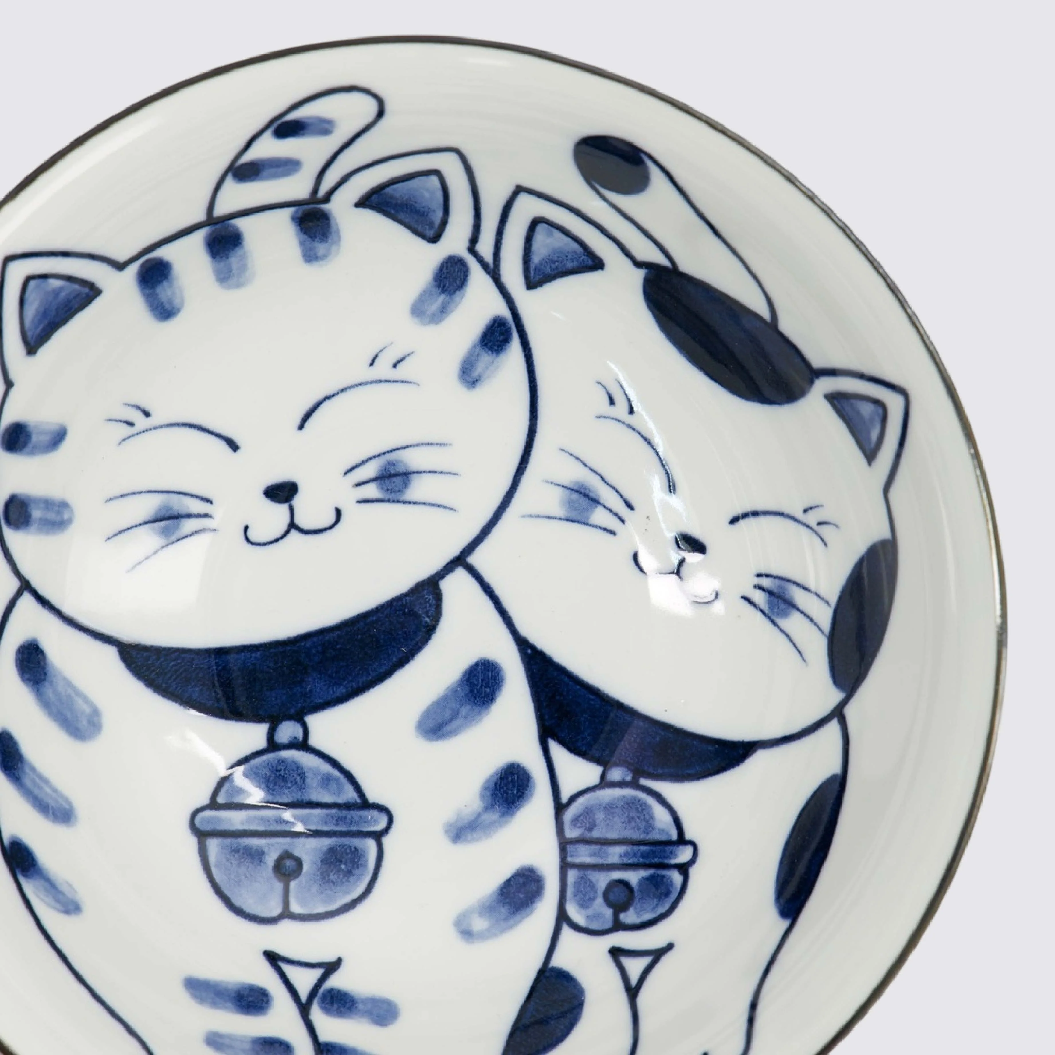 Kawaii Cat Couple Ramen Bowl | Blue & White | 20cm - Image 2