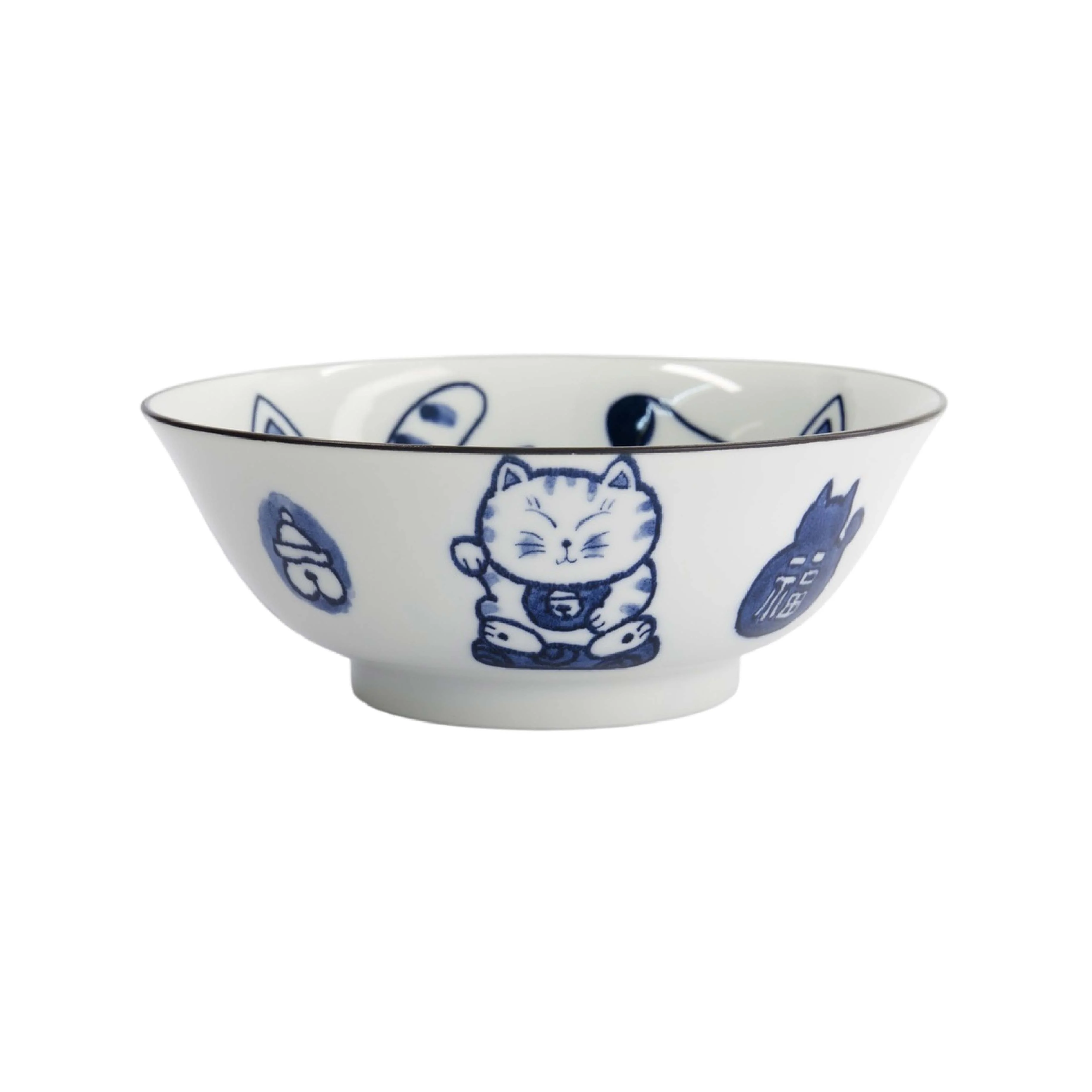 Kawaii Cat Couple Ramen Bowl | Blue & White | 20cm - Image 3