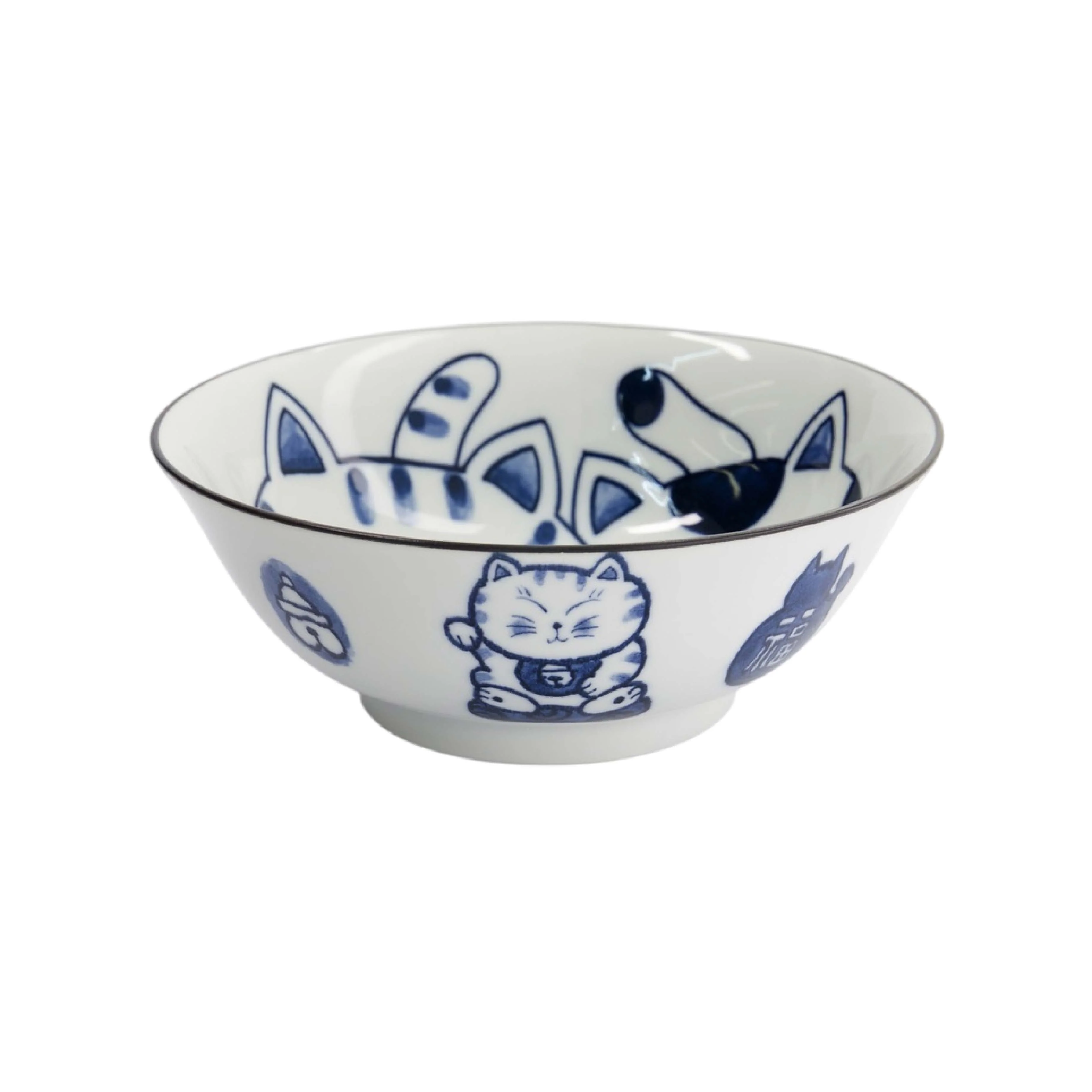 Kawaii Cat Couple Ramen Bowl | Blue & White | 20cm - Image 4