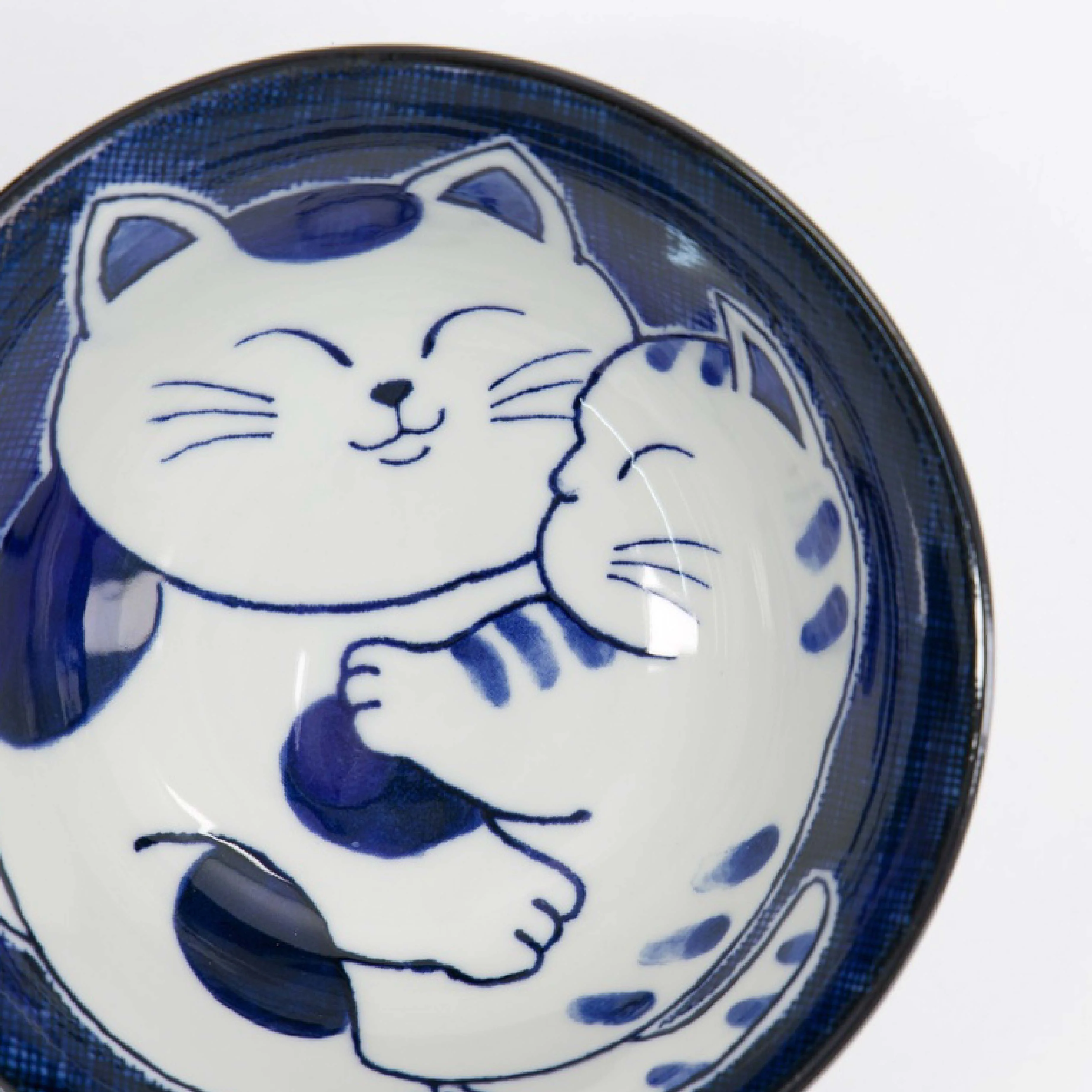 Kawaii Cuddling Cats Tayo Bowl | Blue & White | 15cm - Image 2