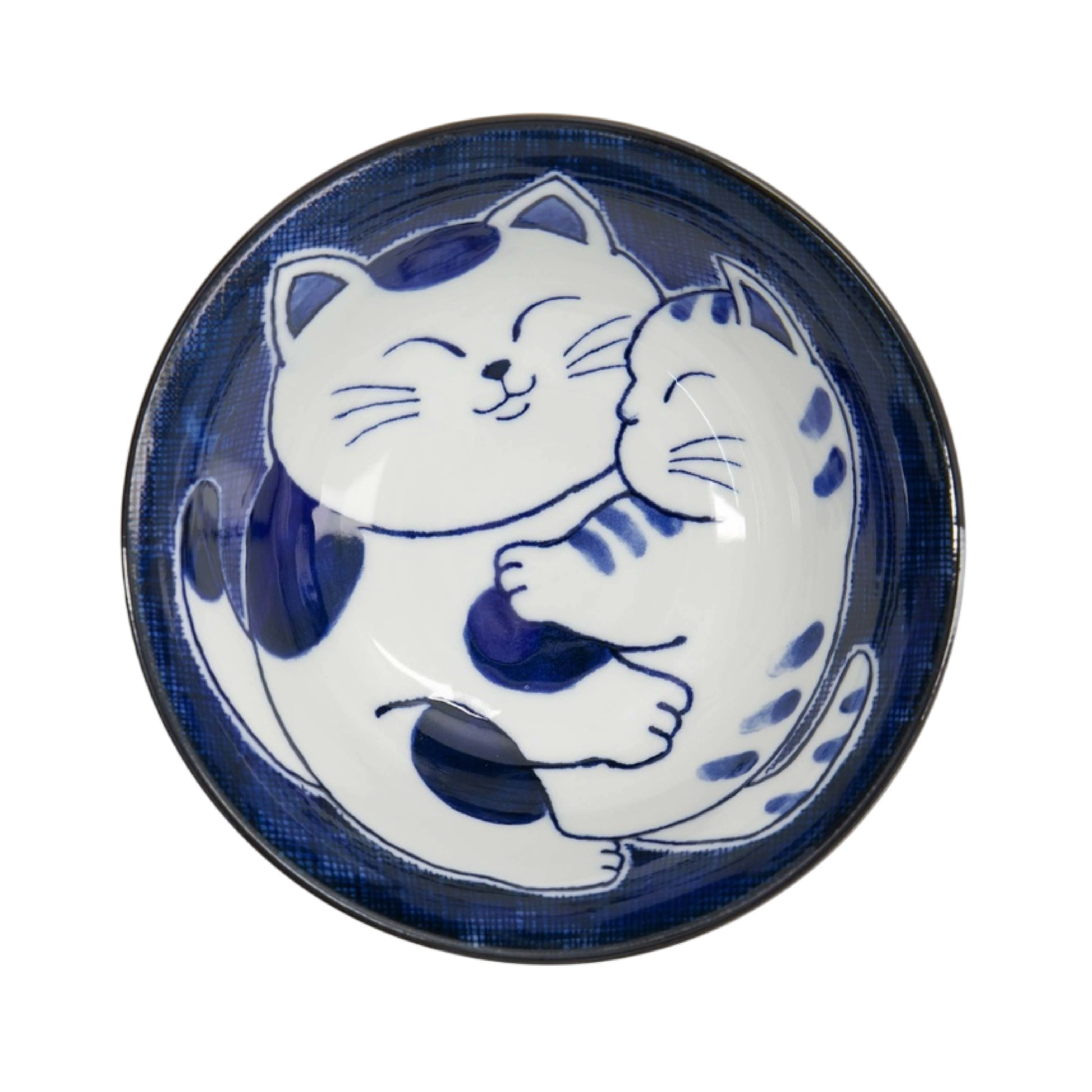 Kawaii Cuddling Cats Tayo Bowl | Blue & White | 15cm - Image 3
