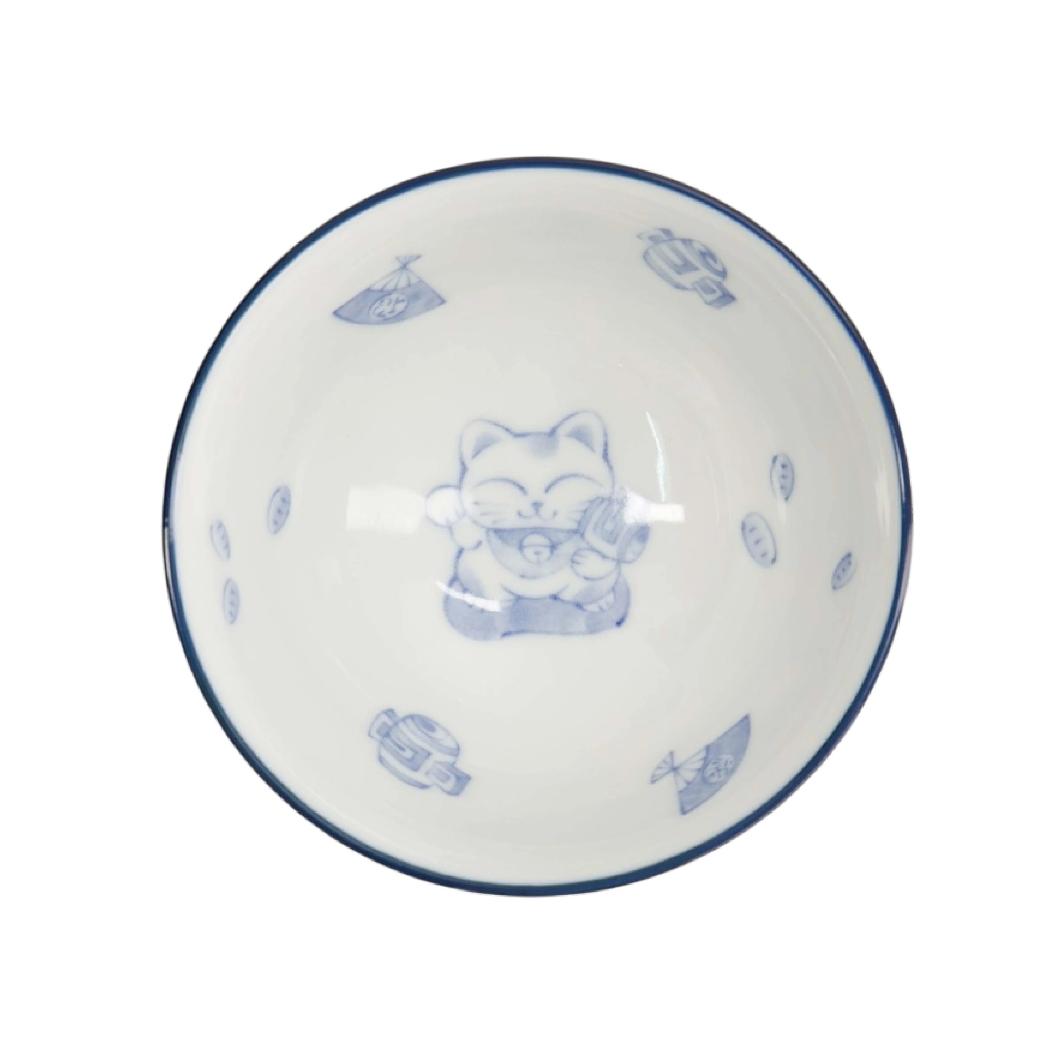 Kawaii Lucky Cat Rice Bowl | Blue & White | 12cm - Image 3