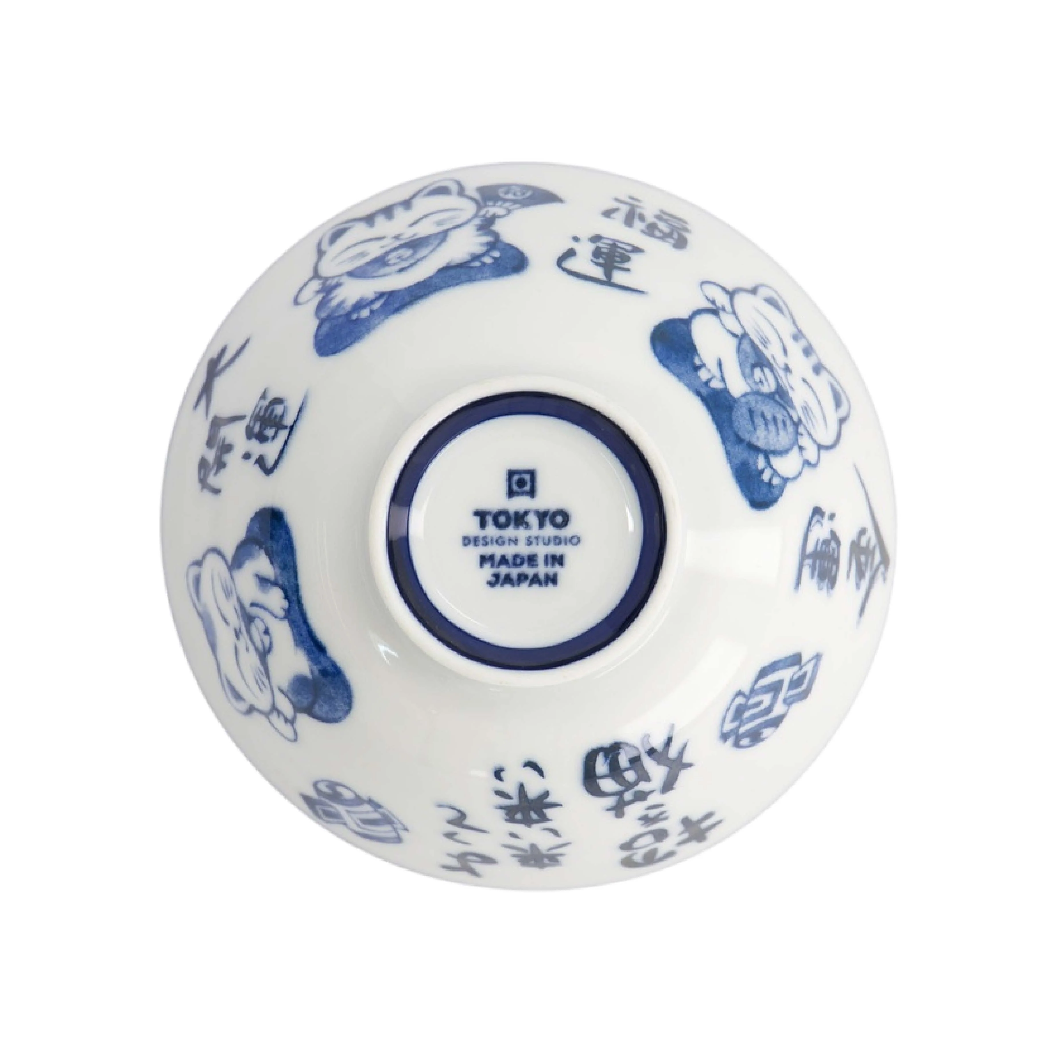 Kawaii Lucky Cat Rice Bowl | Blue & White | 12cm - Image 4