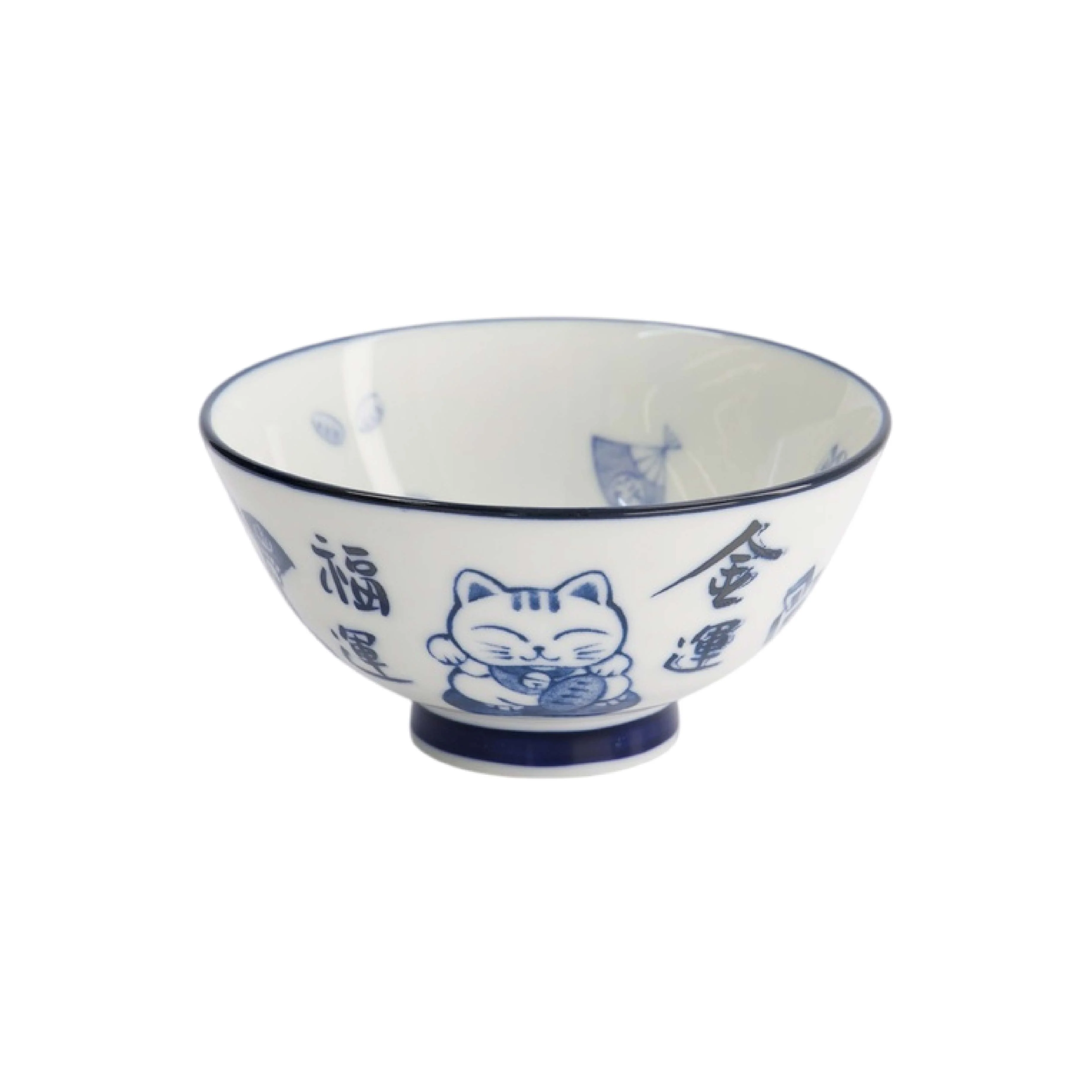 Kawaii Lucky Cat Rice Bowl | Blue & White | 12cm - Image 5
