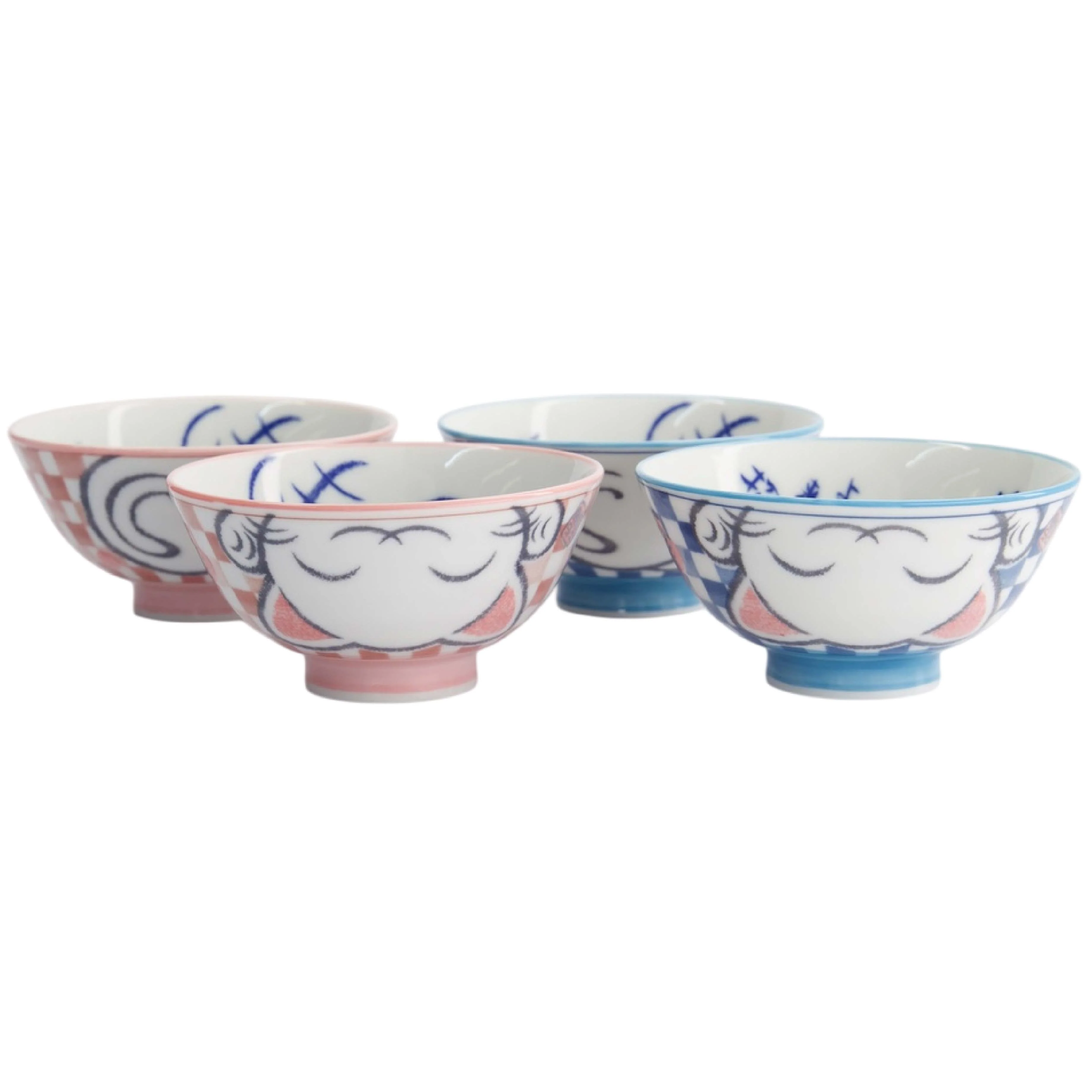 Kawaii Lucky Cat Rice Bowl Set | Blue & Pink | Set of 4 - Image 4