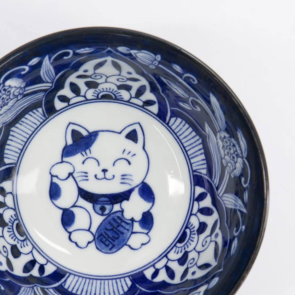 Kawaii Lucky Cat Tayo Bowl | Blue & White | 15cm - Image 2