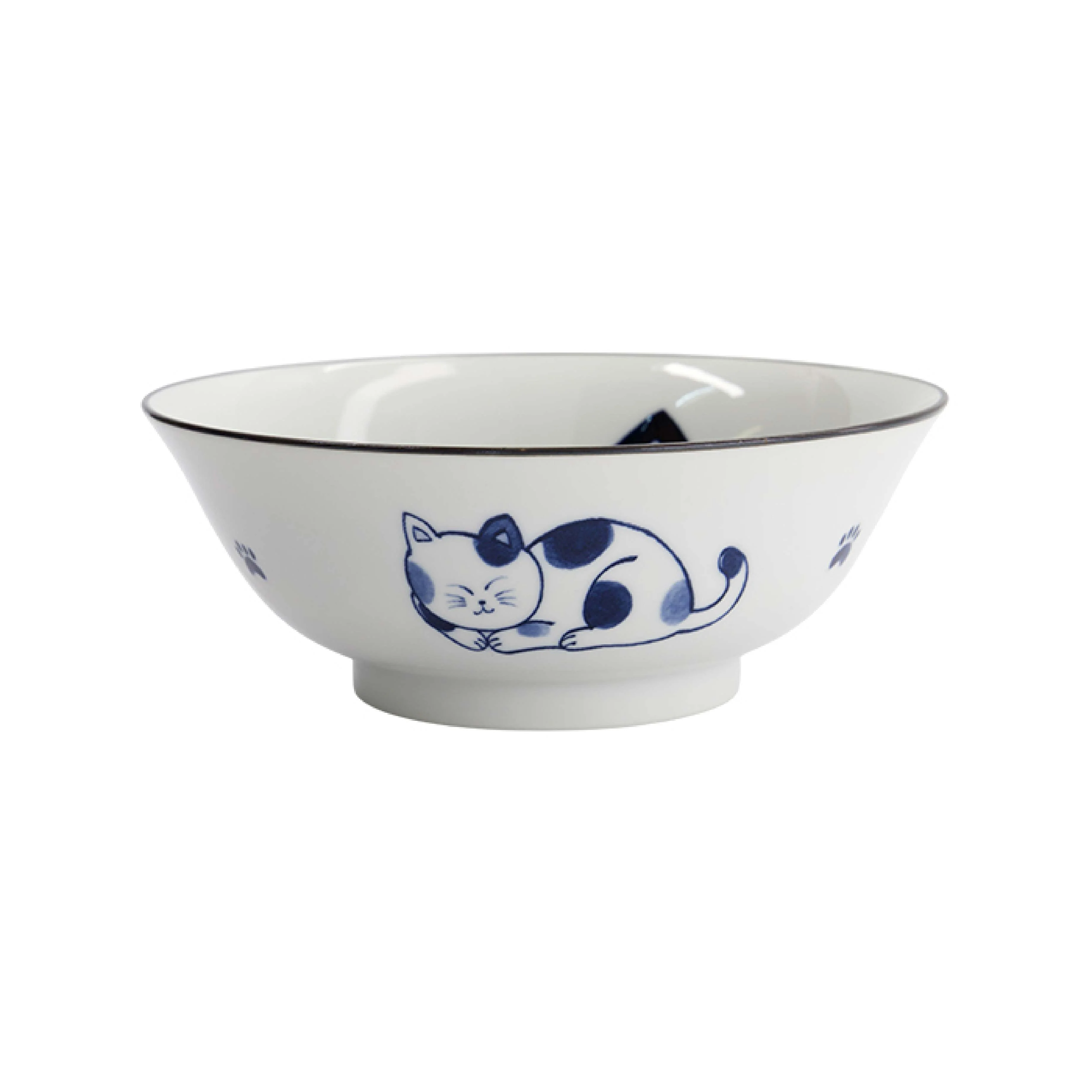 Kawaii Sleeping Cat Ramen Bowl | Blue & White | 20cm - Image 3