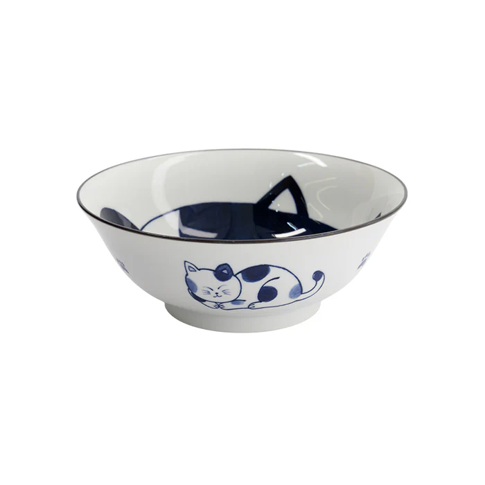 Kawaii Sleeping Cat Ramen Bowl | Blue & White | 20cm - Image 4