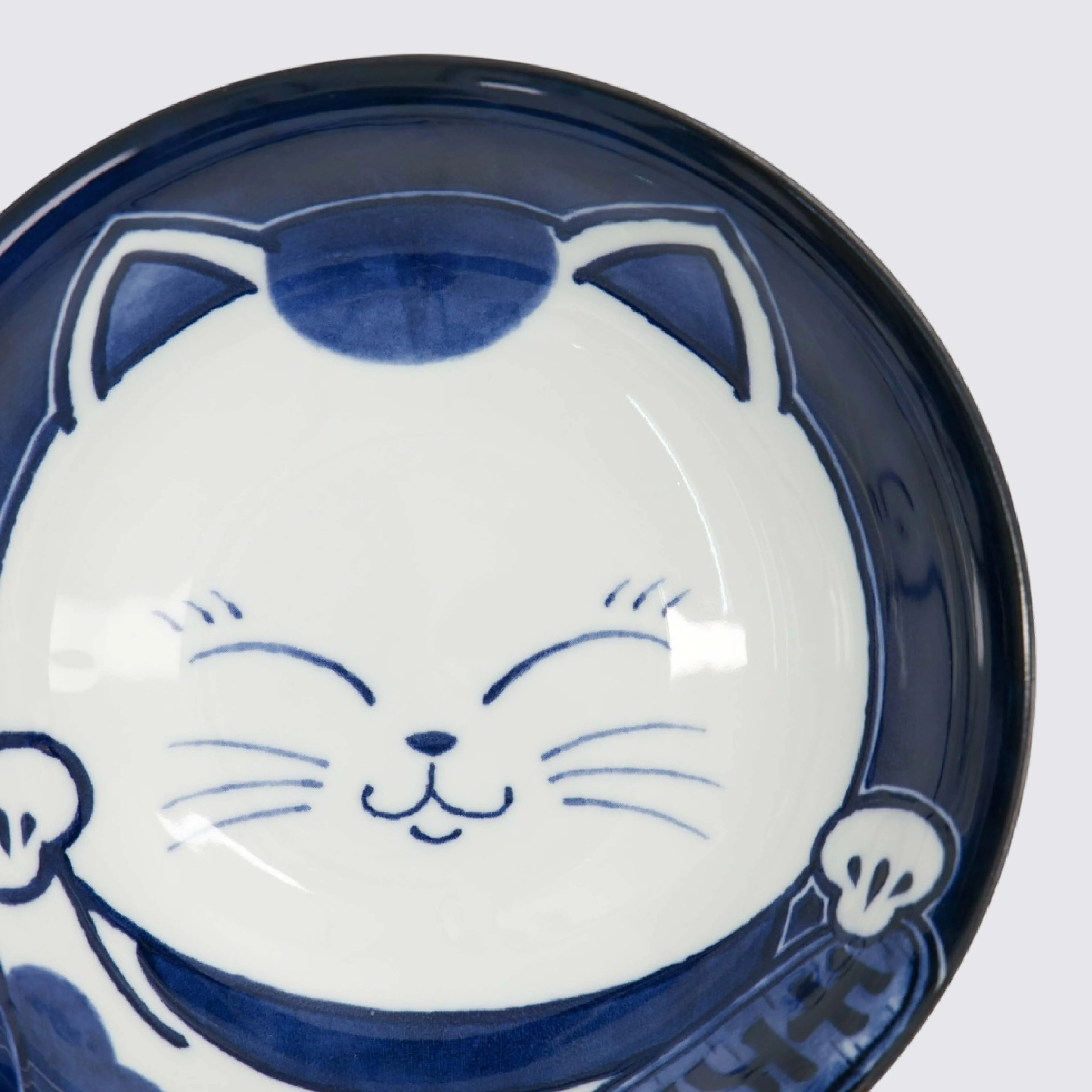Kawaii Smiling Cat Ramen Bowl | Blue & White | 20cm - Image 2