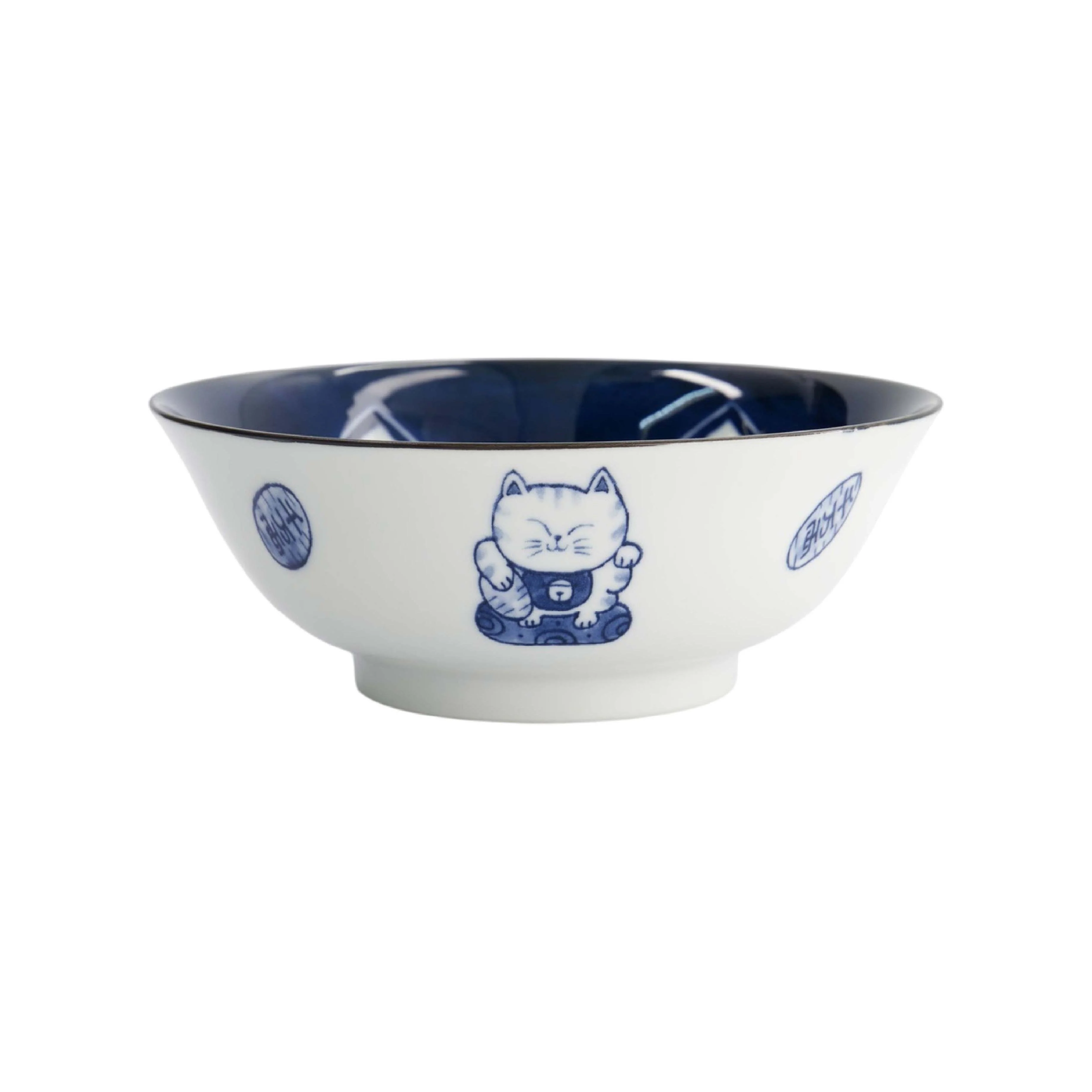 Kawaii Smiling Cat Ramen Bowl | Blue & White | 20cm - Image 3