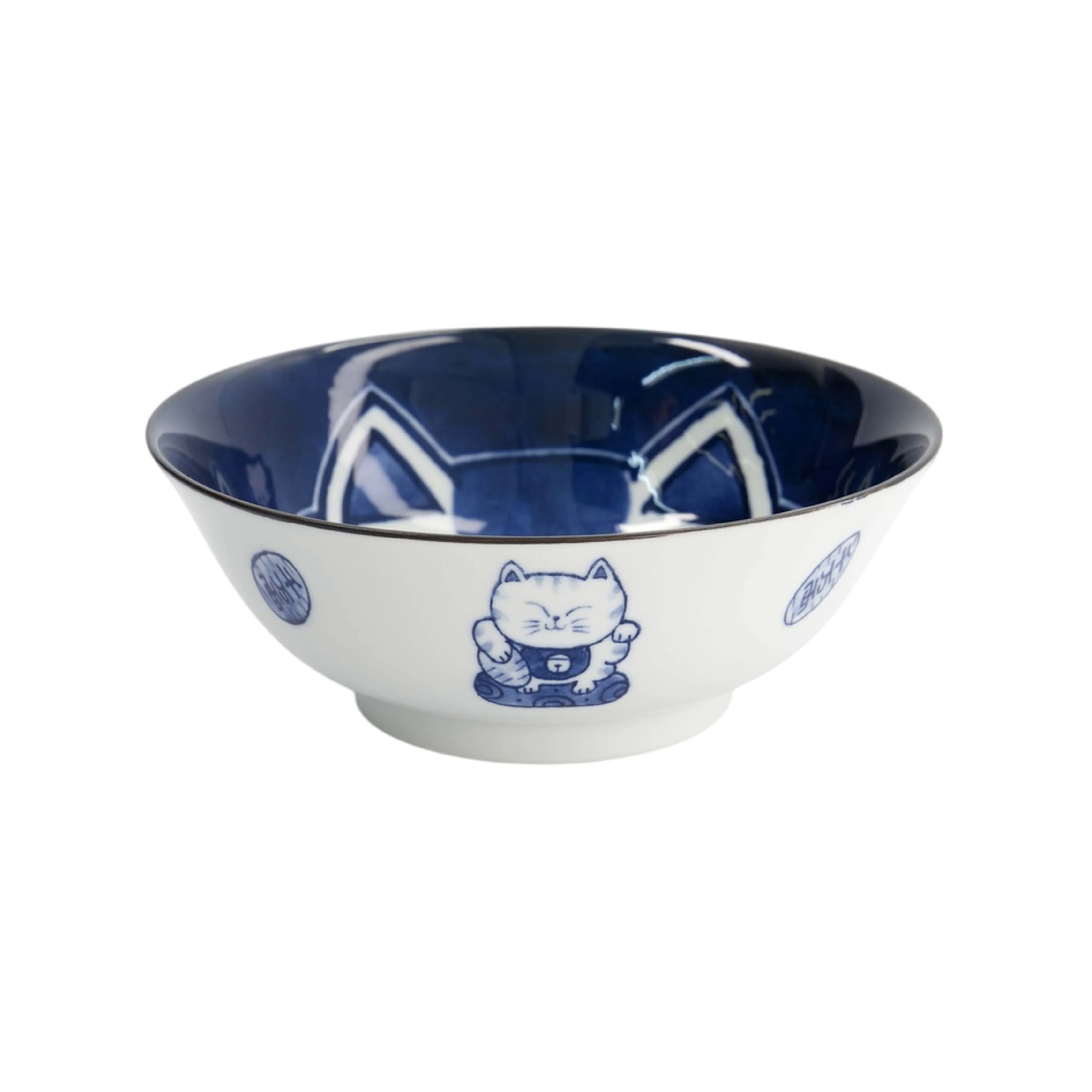 Kawaii Smiling Cat Ramen Bowl | Blue & White | 20cm - Image 4