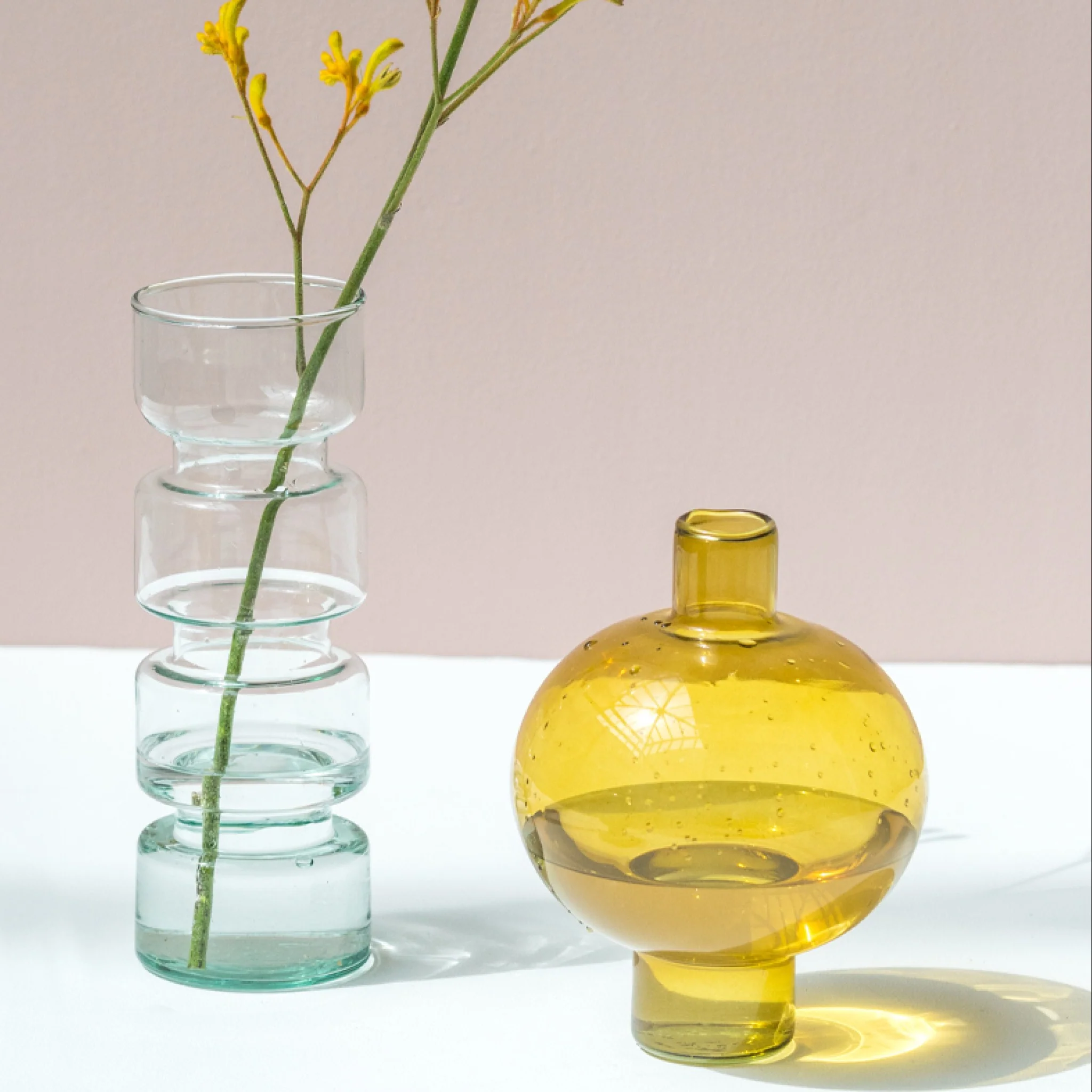 Recyled Round Glass Vase | Amber Green - Image 2