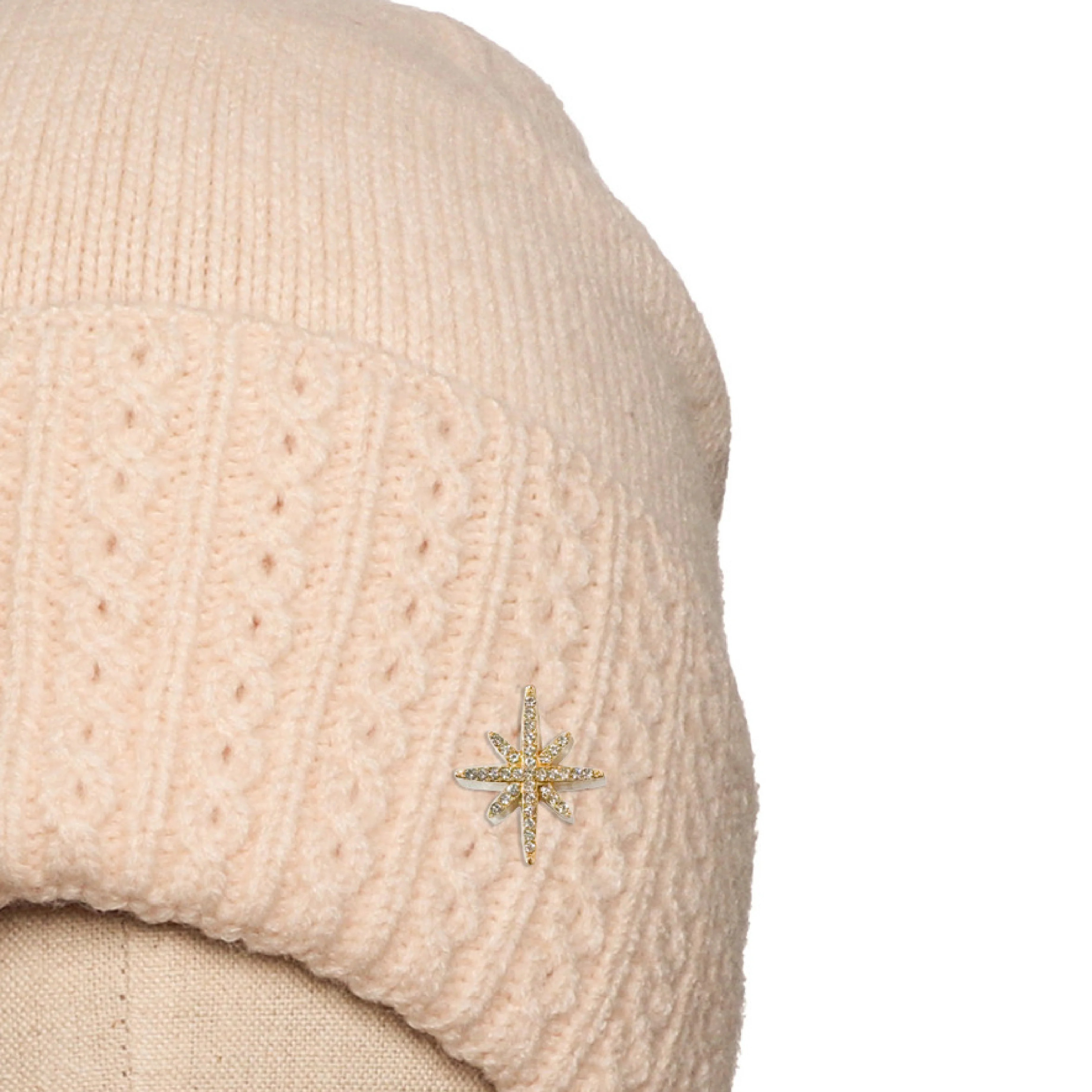 Women's Cable Knit Hat with Star Detail | Cream - Image 2
