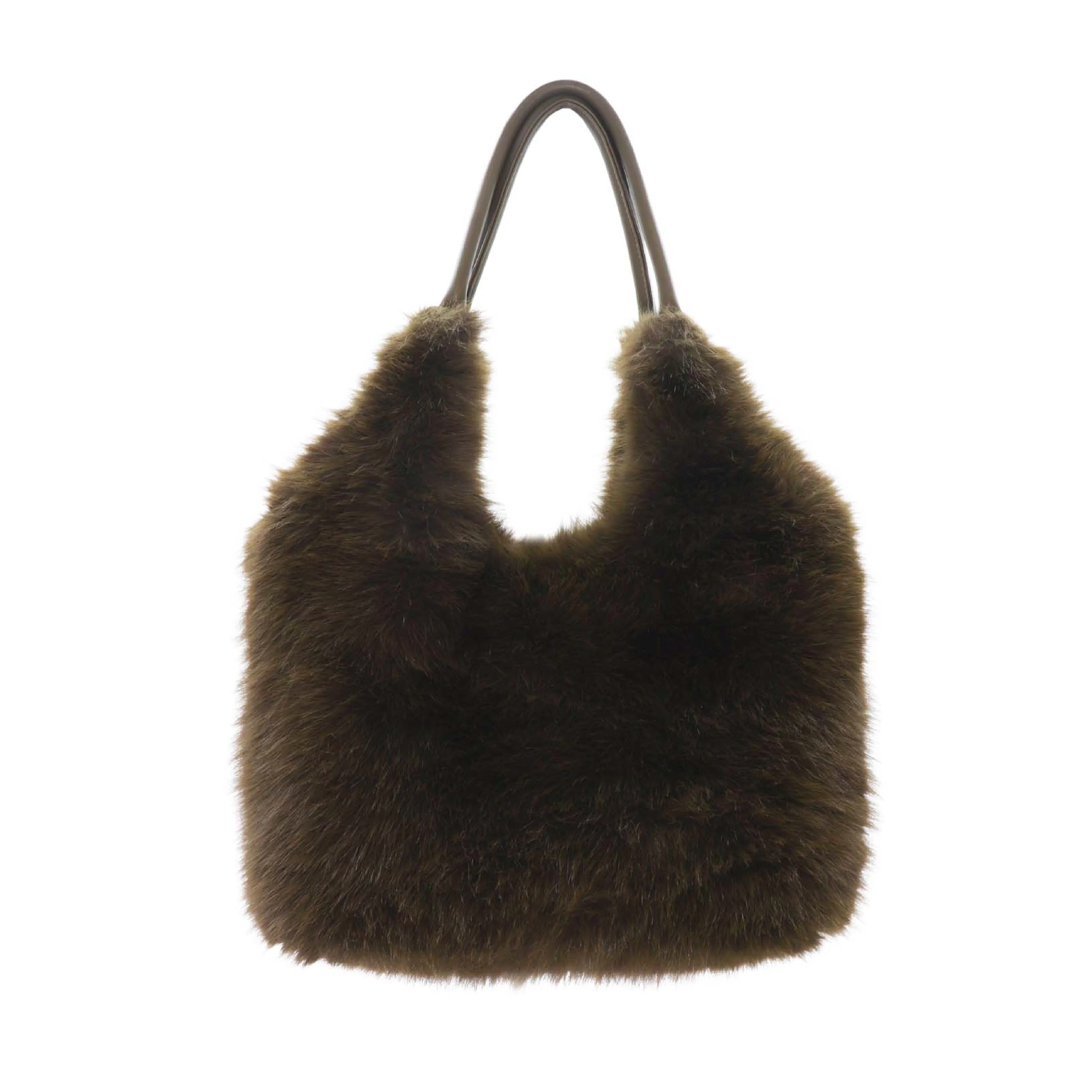 Women's Constellation Faux Fur Handbag with Crossbody Handle | Olive Green | Large - Image 2