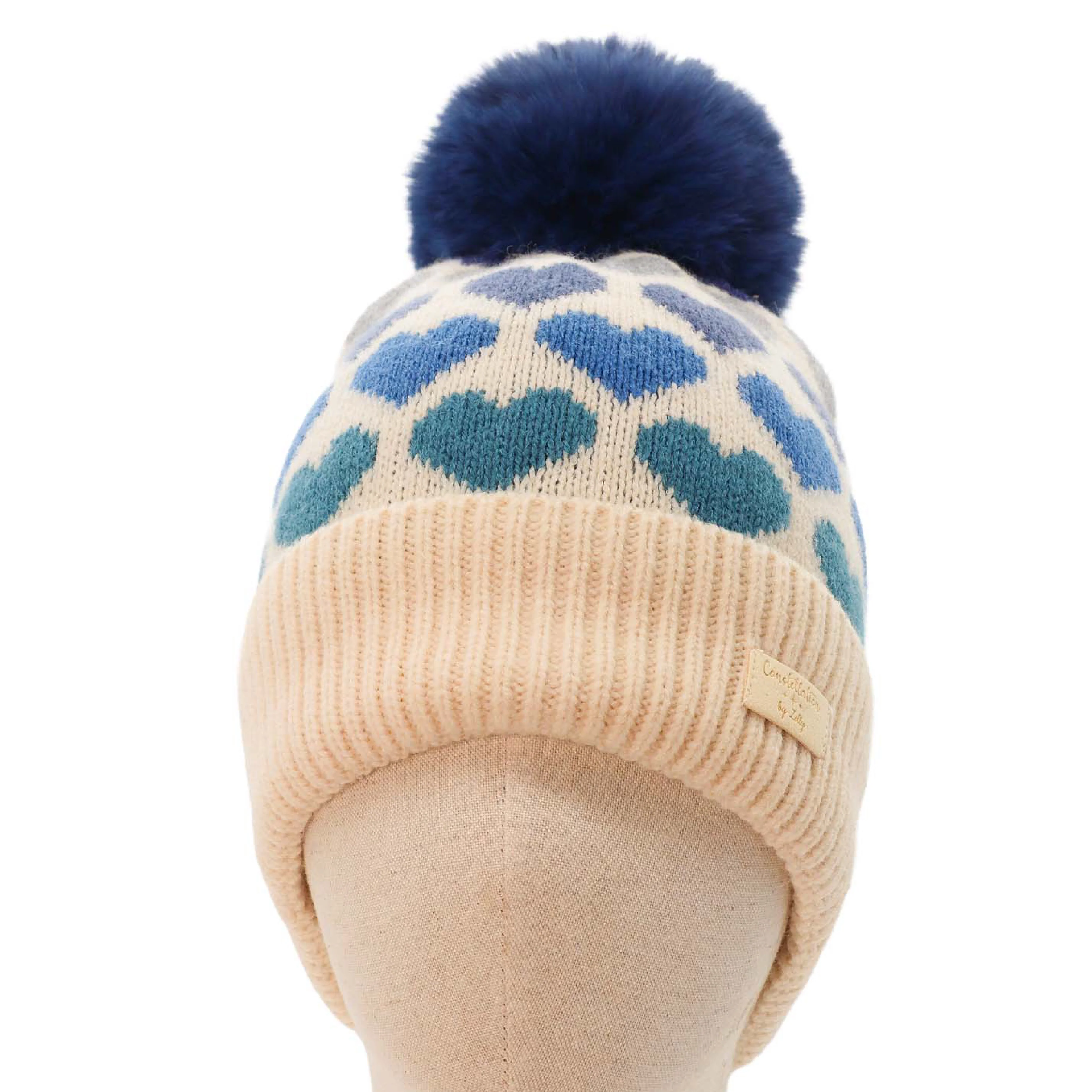 Women's Constellation Faux Fur Pom Pom Hat | Blue Hearts - Image 2