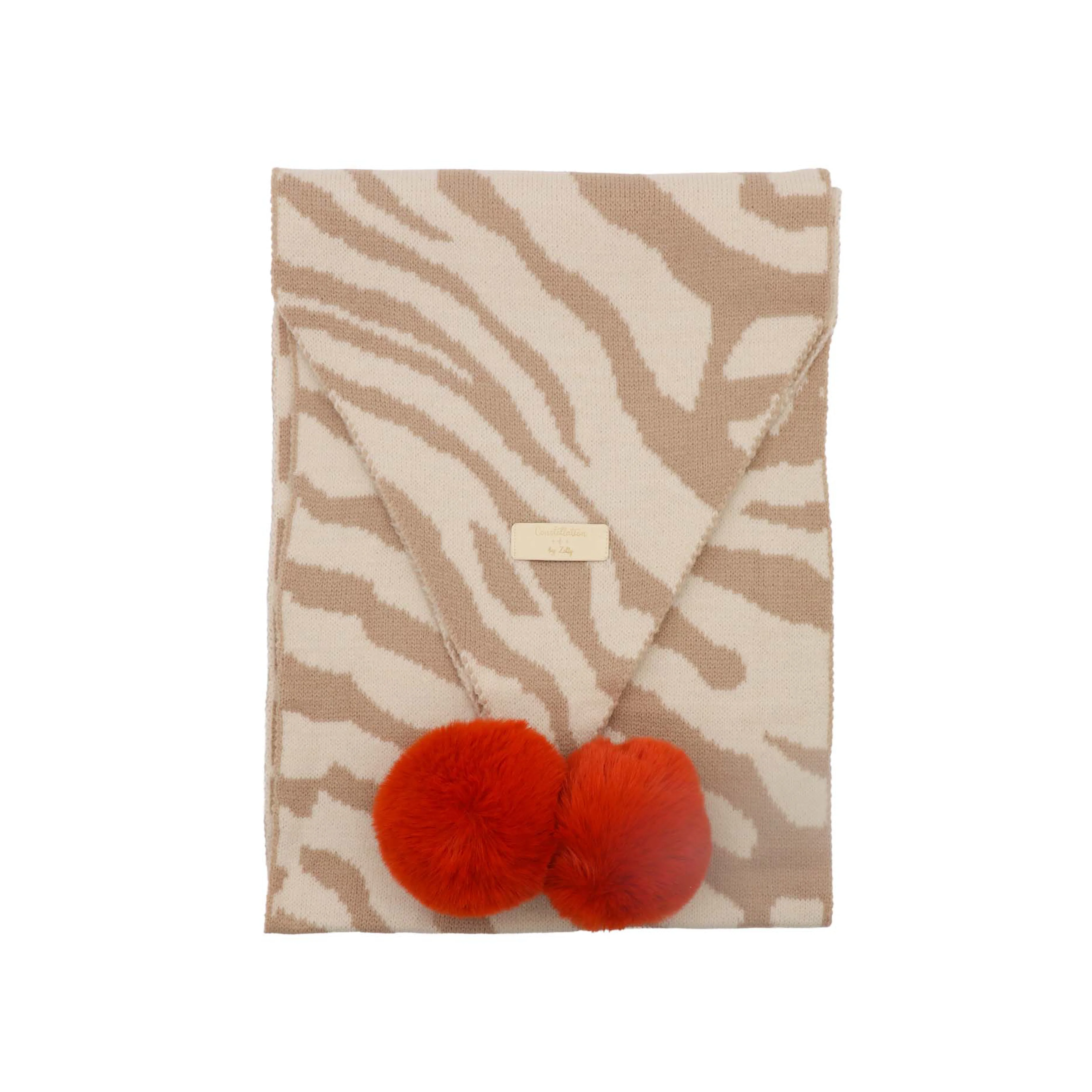 Women's Constellation Faux Fur Pom Pom Scarf | Cream Zebra - Image 2