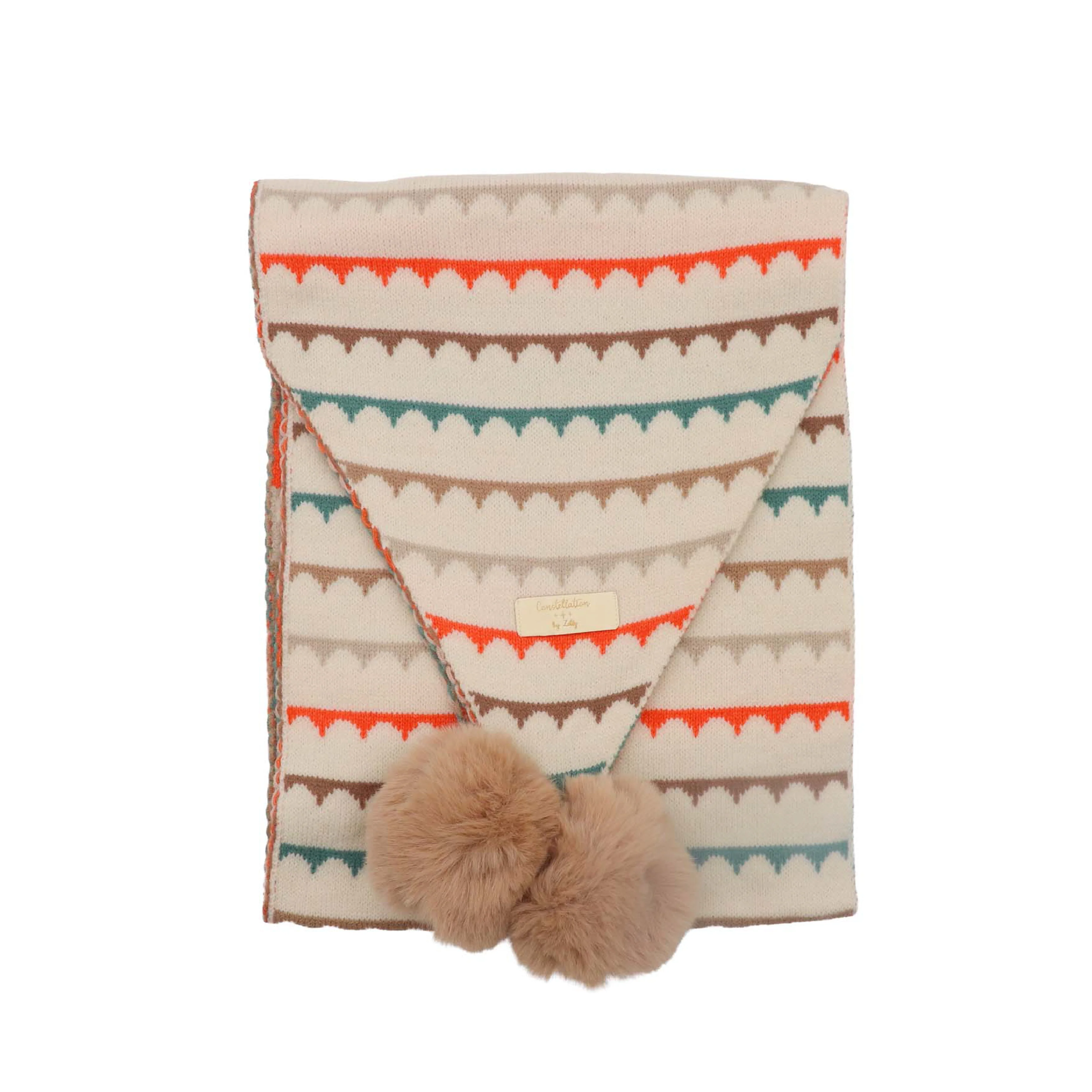Women's Constellation Faux Fur Pom Pom Scarf | Taupe Waves - Image 2