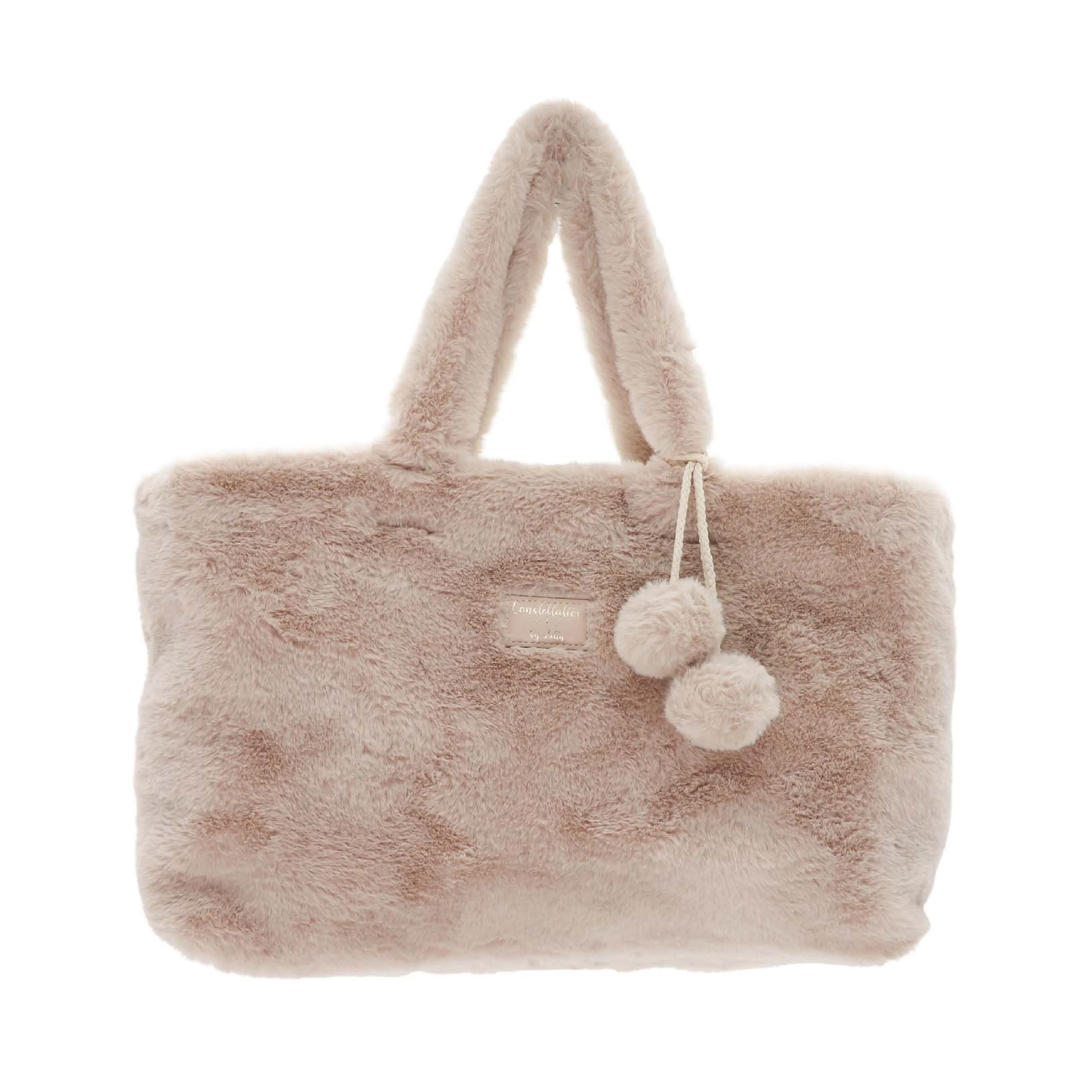 Women's Constellation Faux Fur Shoulder Bag with Pom Poms | Cream - Image 2