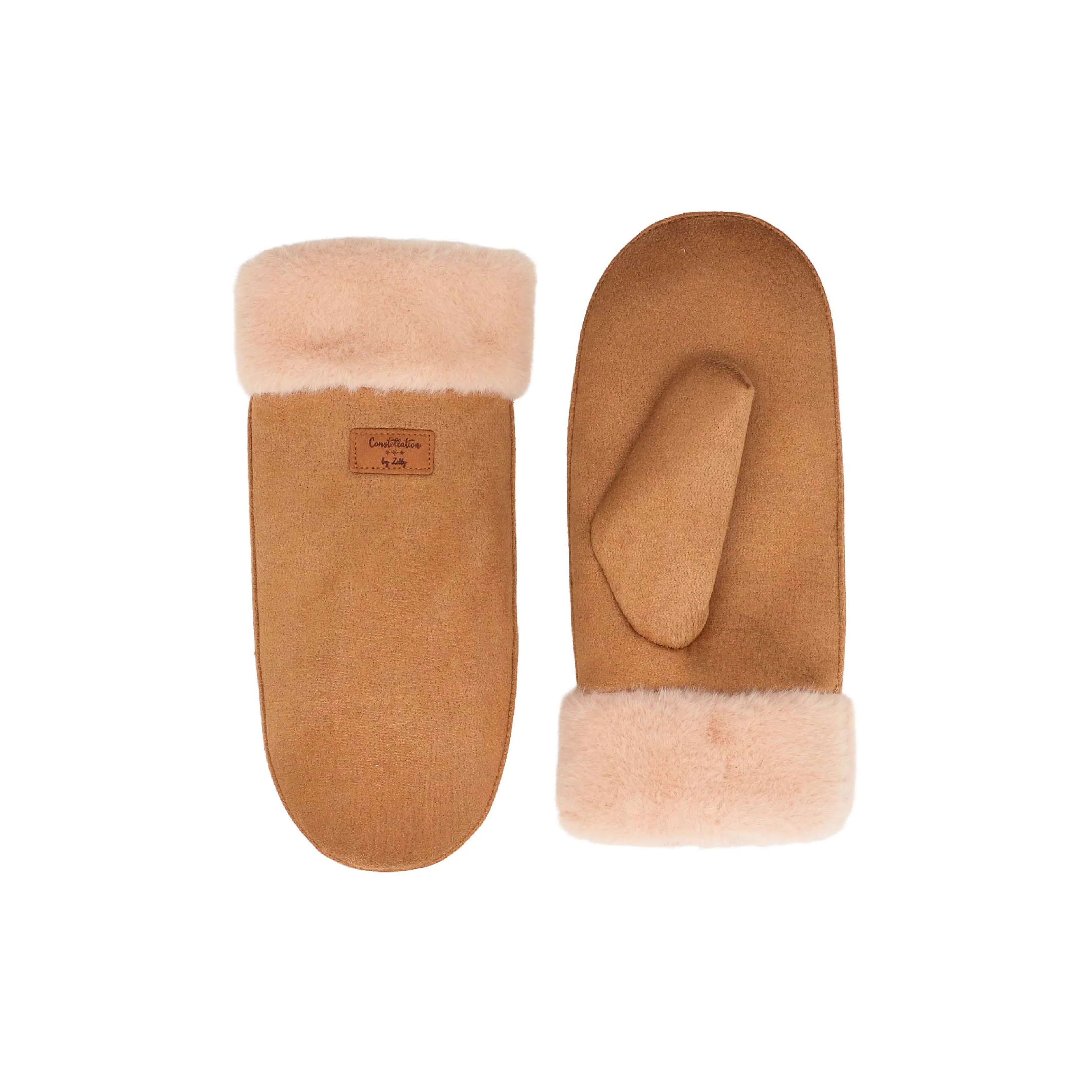 Women's Constellation Faux Sheepskin Mittens | Beige/Cream - Image 2