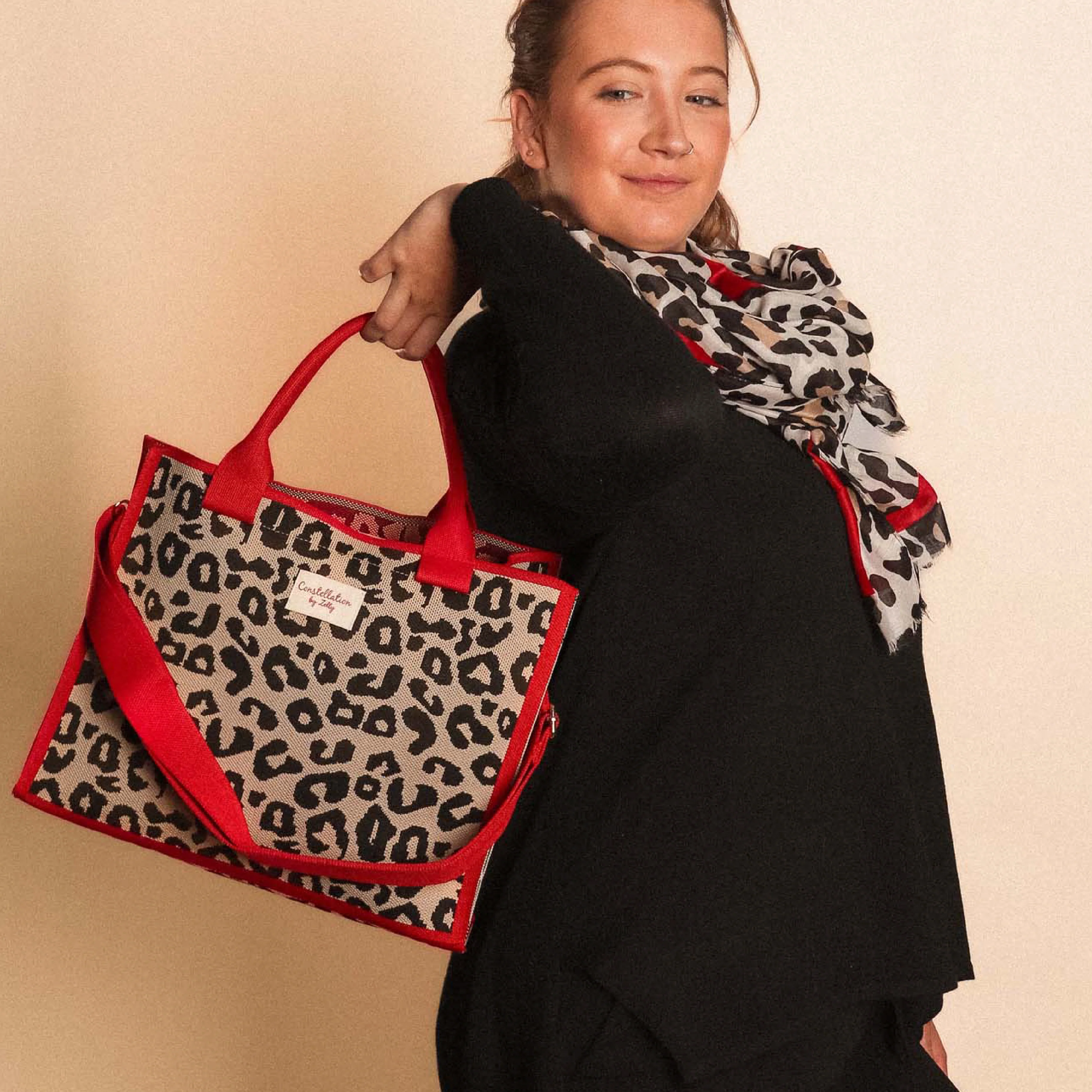 Women's Constellation Tote Bag with Crossbody Strap | Leopard Print - Image 3