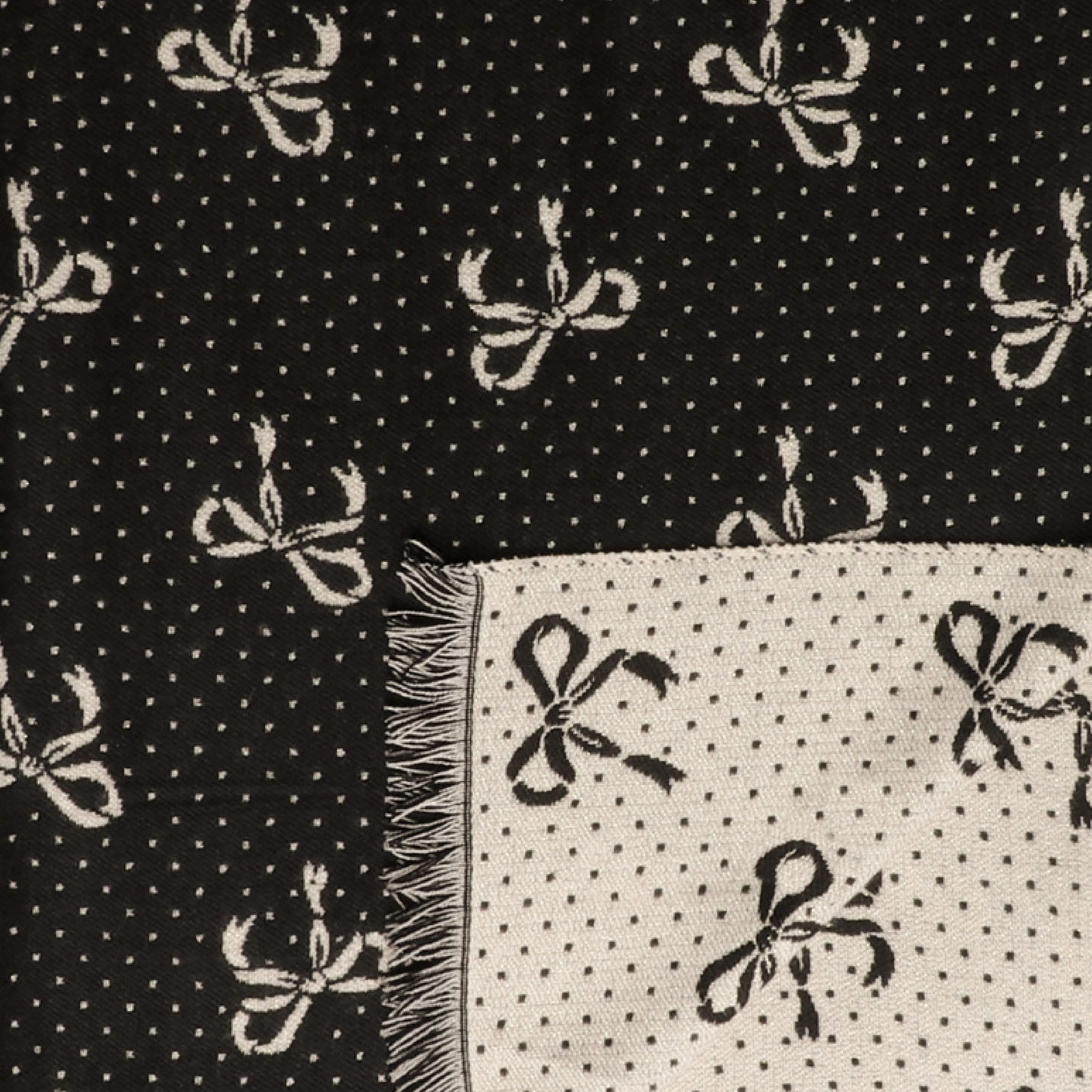 Women's Lightweight Bow Print Scarf | Black/White - Image 2