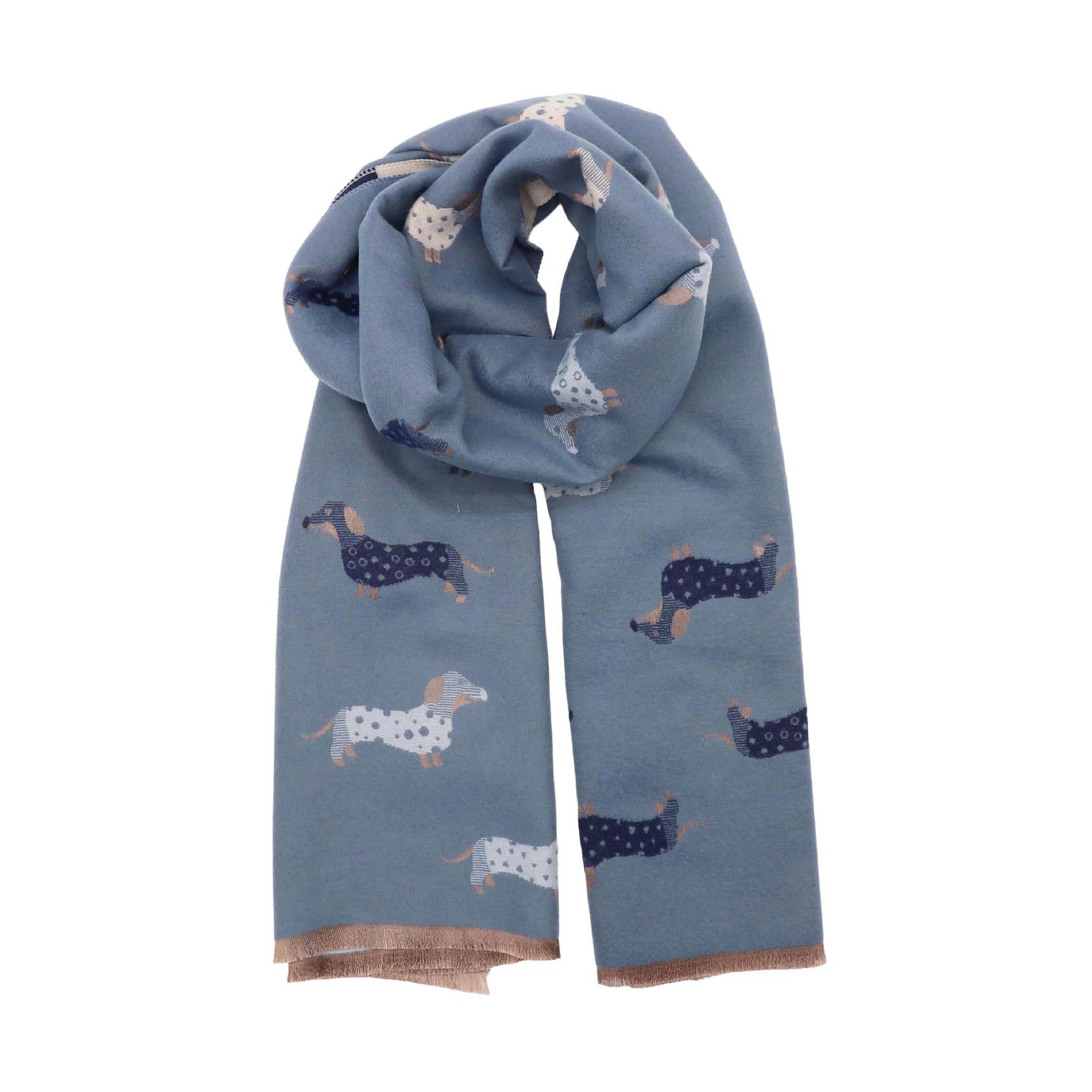 Women's Winter Dachshund Print Scarf | Blue - Image 2