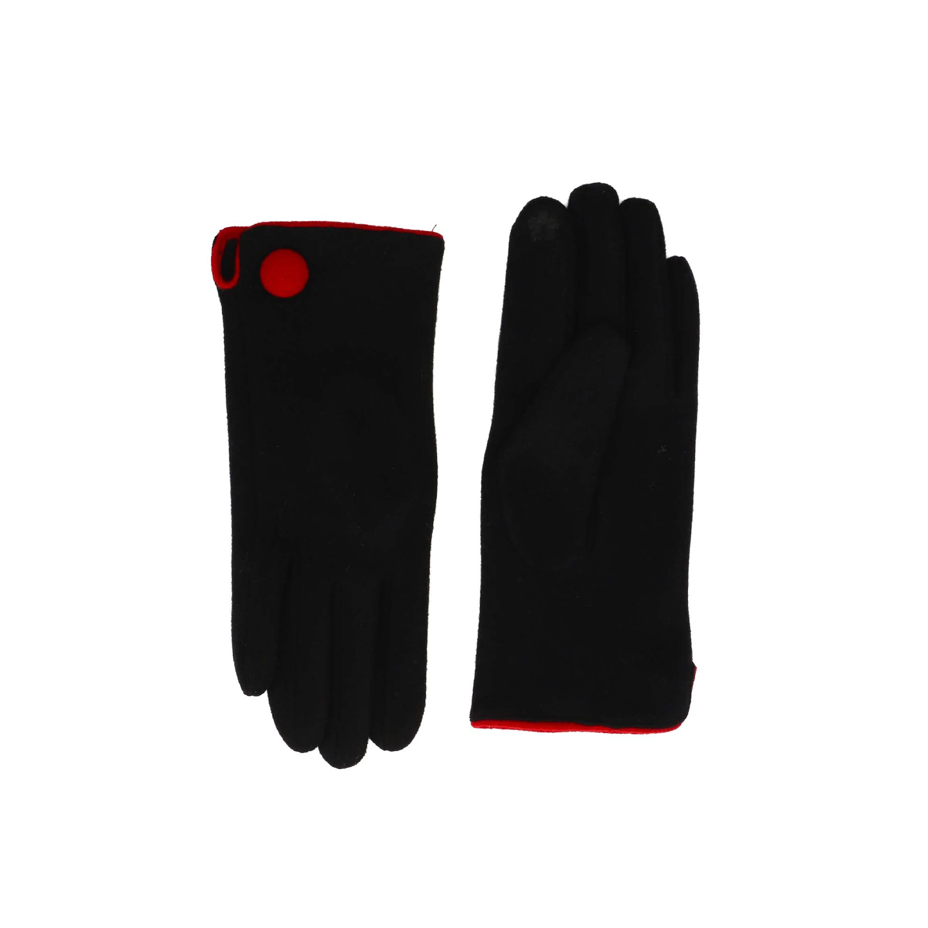 Women's Winter Gloves with Button Detail | Black/Red - Image 2